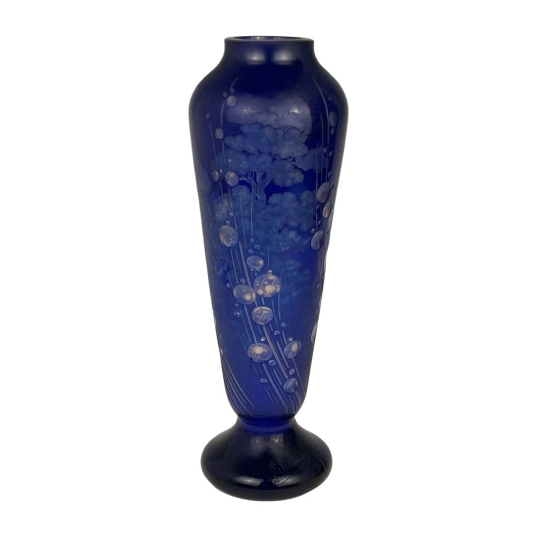 Charles Schneider, Cameo Royal Blue Glass Vase, 1930