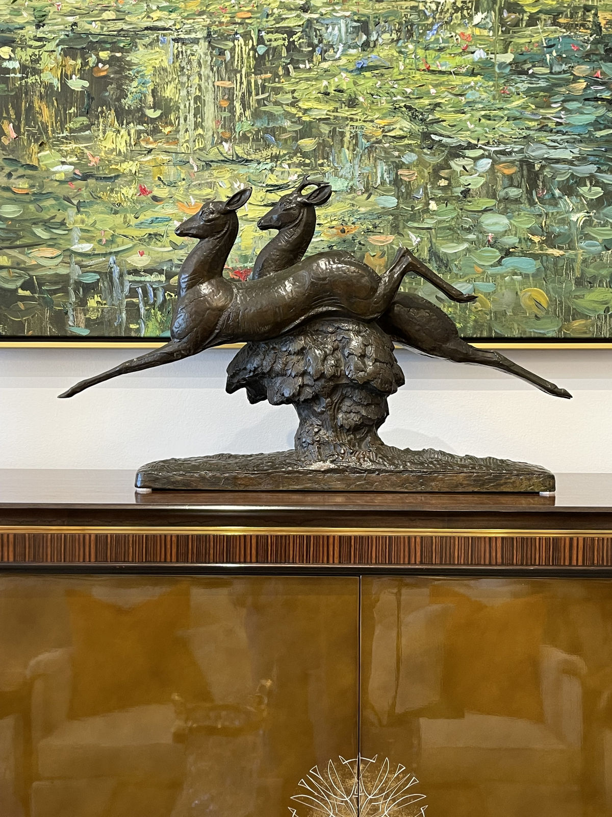 André Vincent Becquerel, French Art Deco Bronze Gazelles Sculpture, 1930