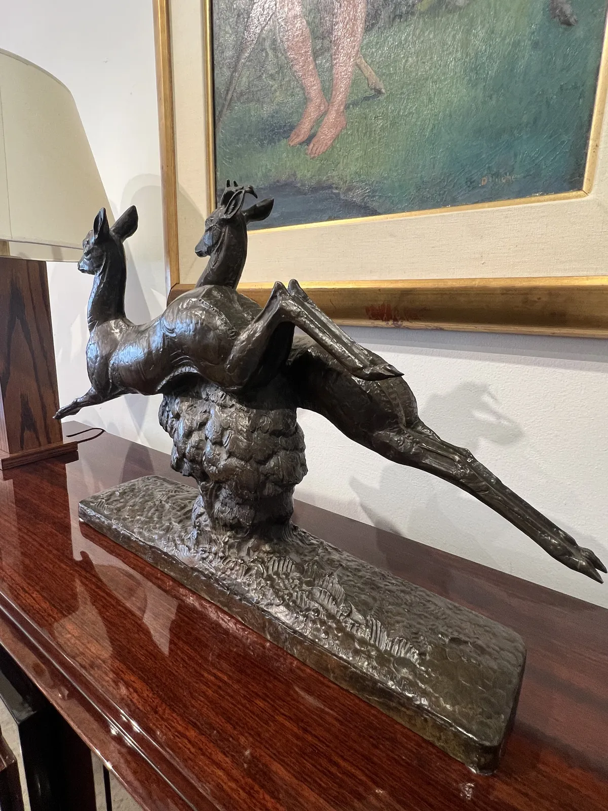 André Vincent Becquerel, French Art Deco Bronze Gazelles Sculpture, 1930