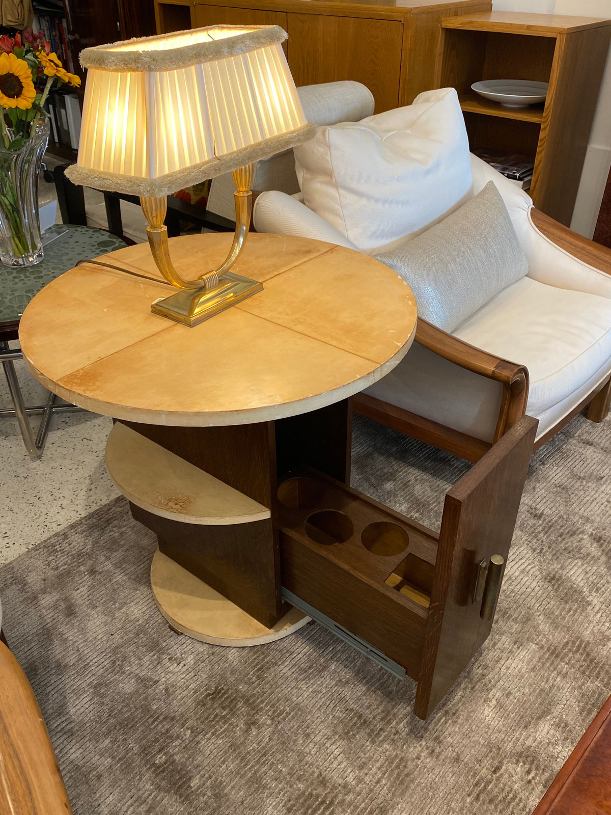 Michel Duffet, A Mini Bar Side Table in Wood and Goat Skin Top, 1922