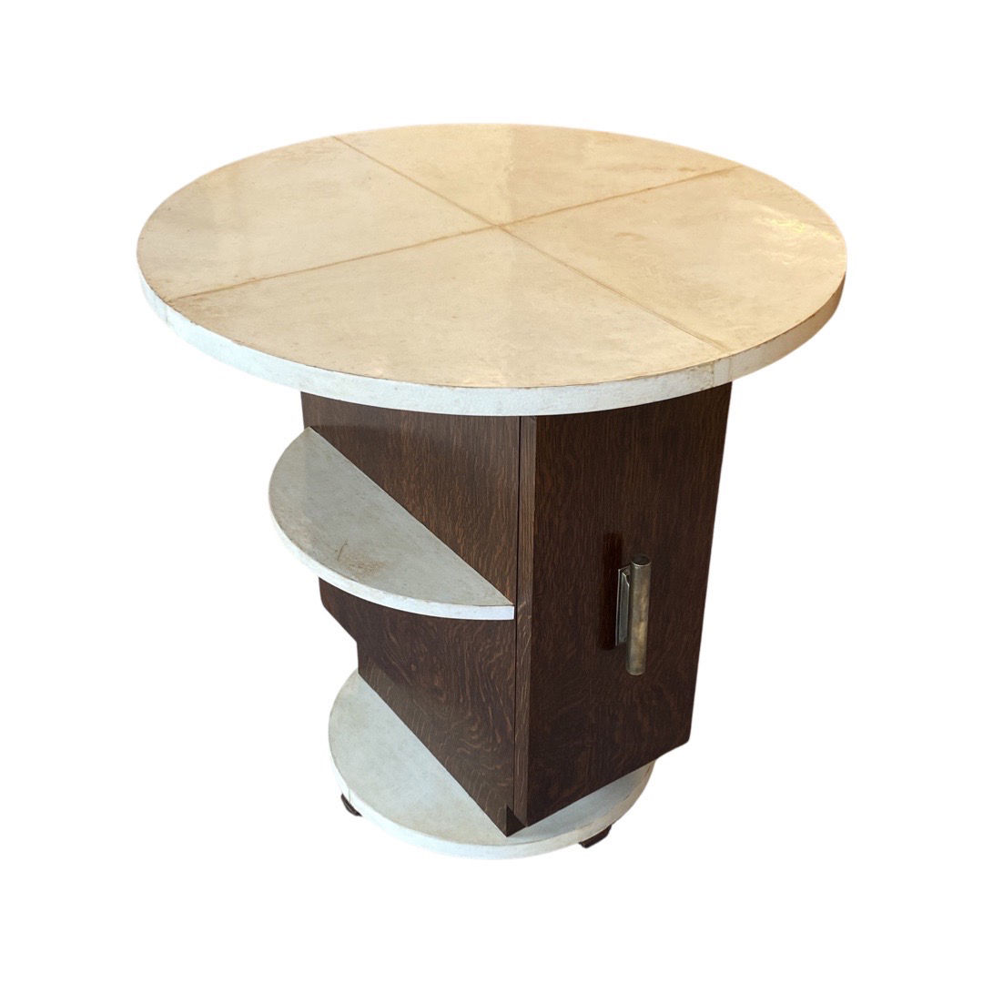 Michel Duffet, A Mini Bar Side Table in Wood and Goat Skin Top, 1922