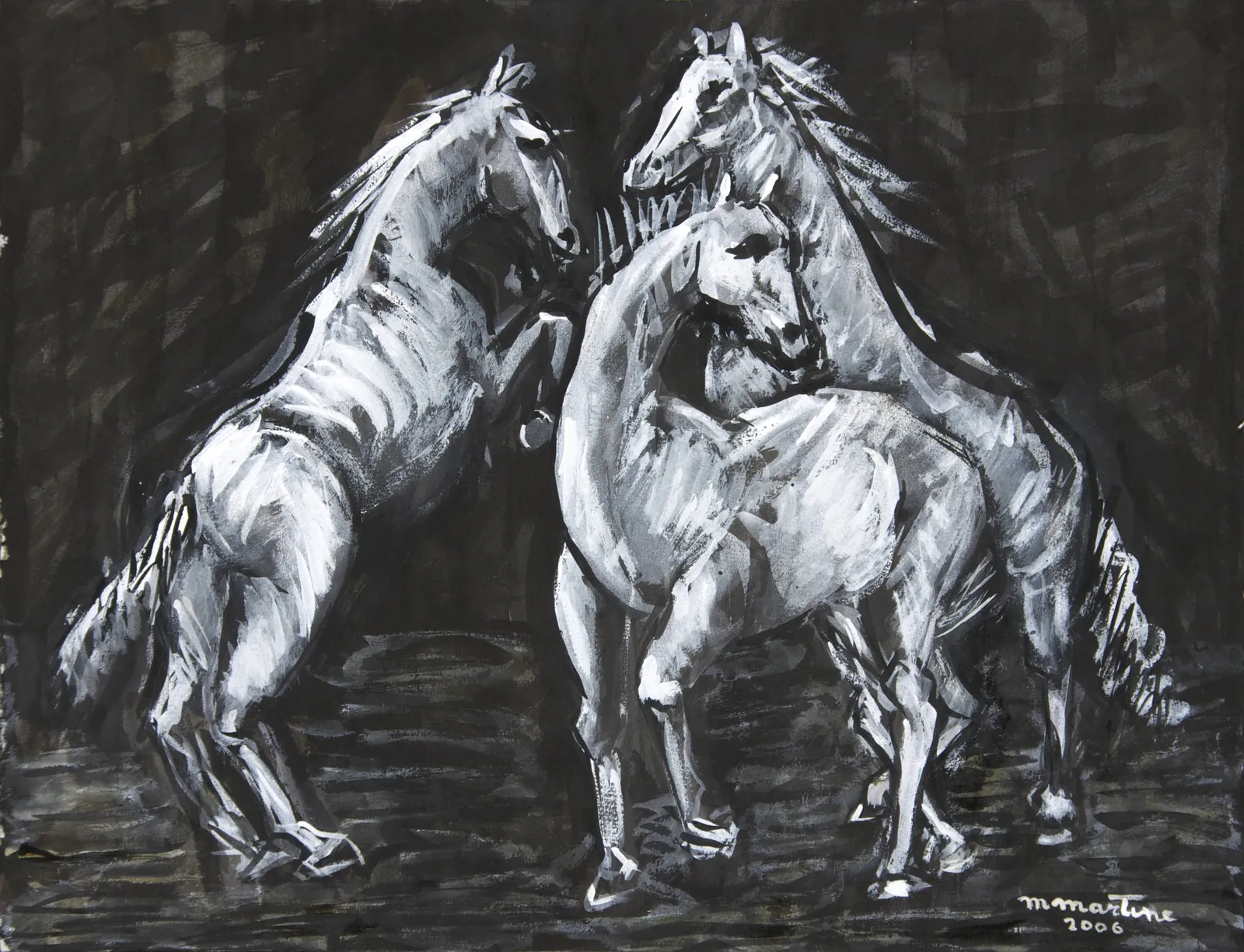 Martine Martine, Trois Chevaux blancs sur fond noir, 2006