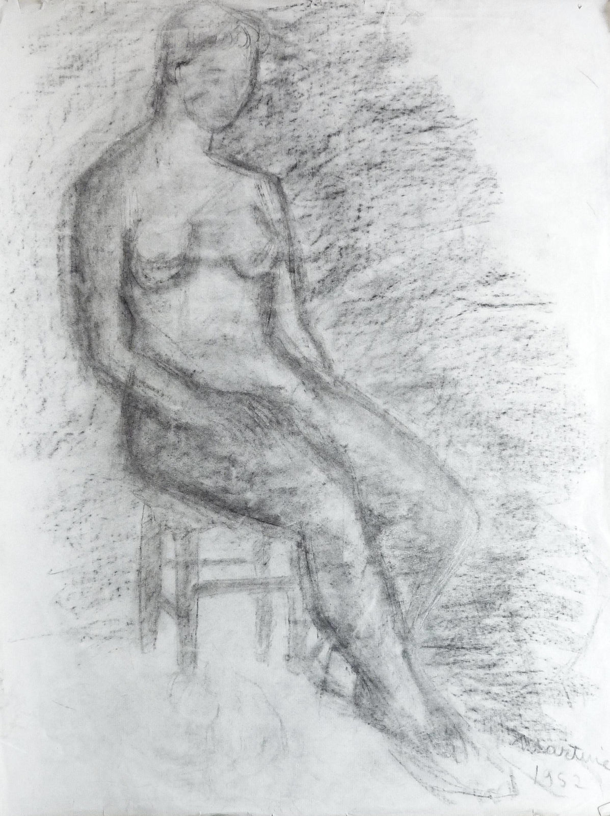 Martine Martine, Nu féminin assis XLI (recto), Buste de sumo (verso), 1952
