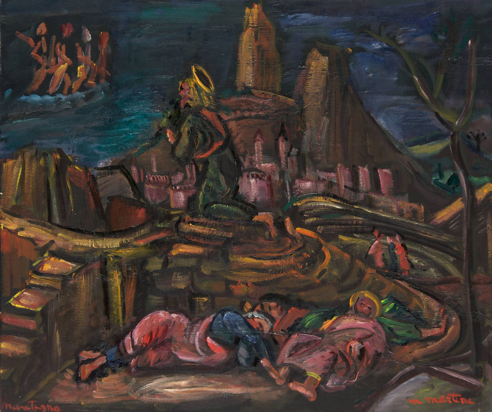 Martine Martine, Prière dans le jardin de Gethsémani (d'après Mantegna), 1988