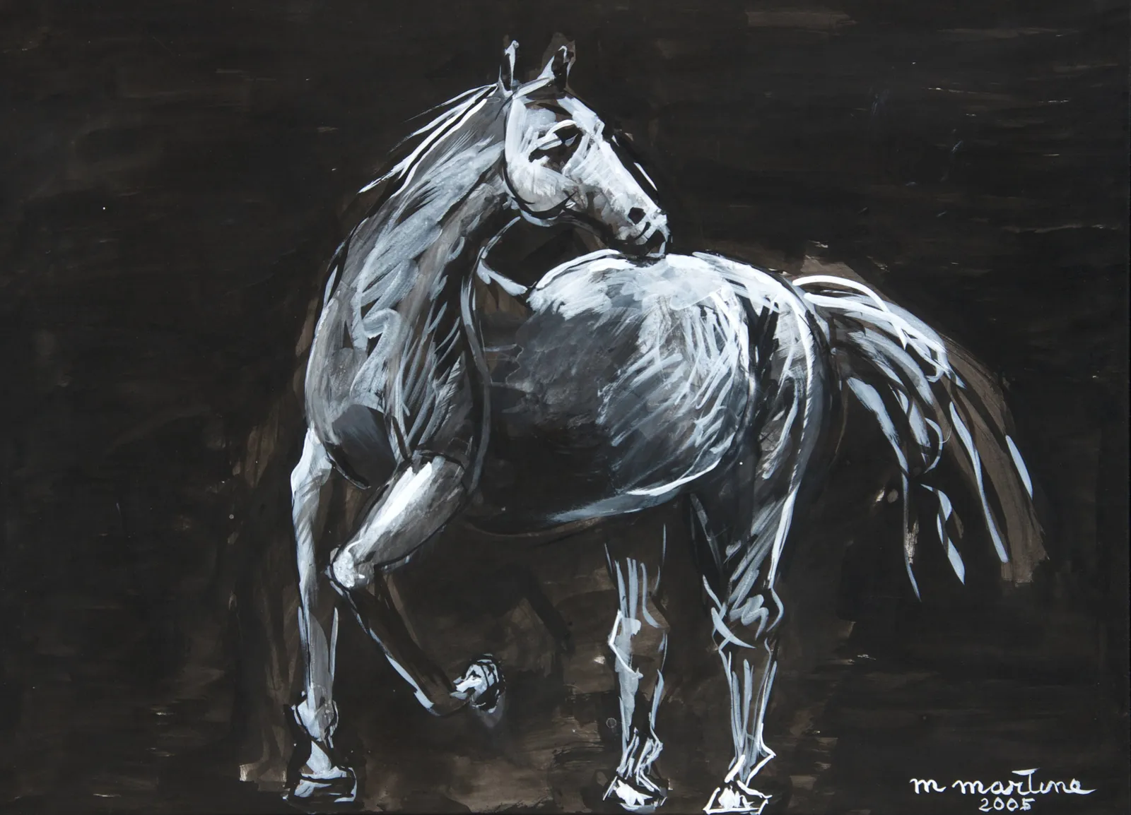 Martine Martine, Le Cheval blanc sur fond noir, 2005