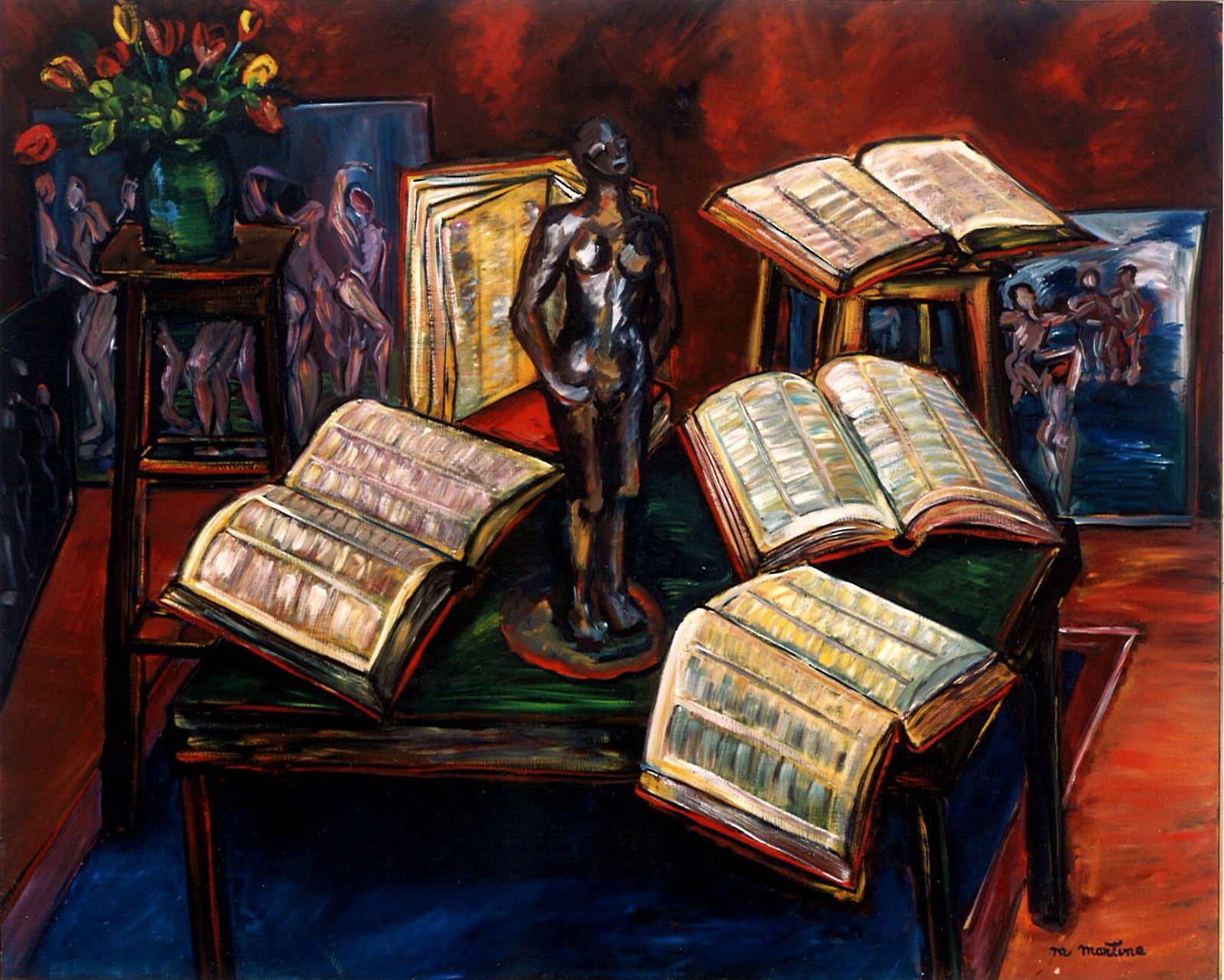 Martine Martine, Sculpture au milieu des livres, 1987