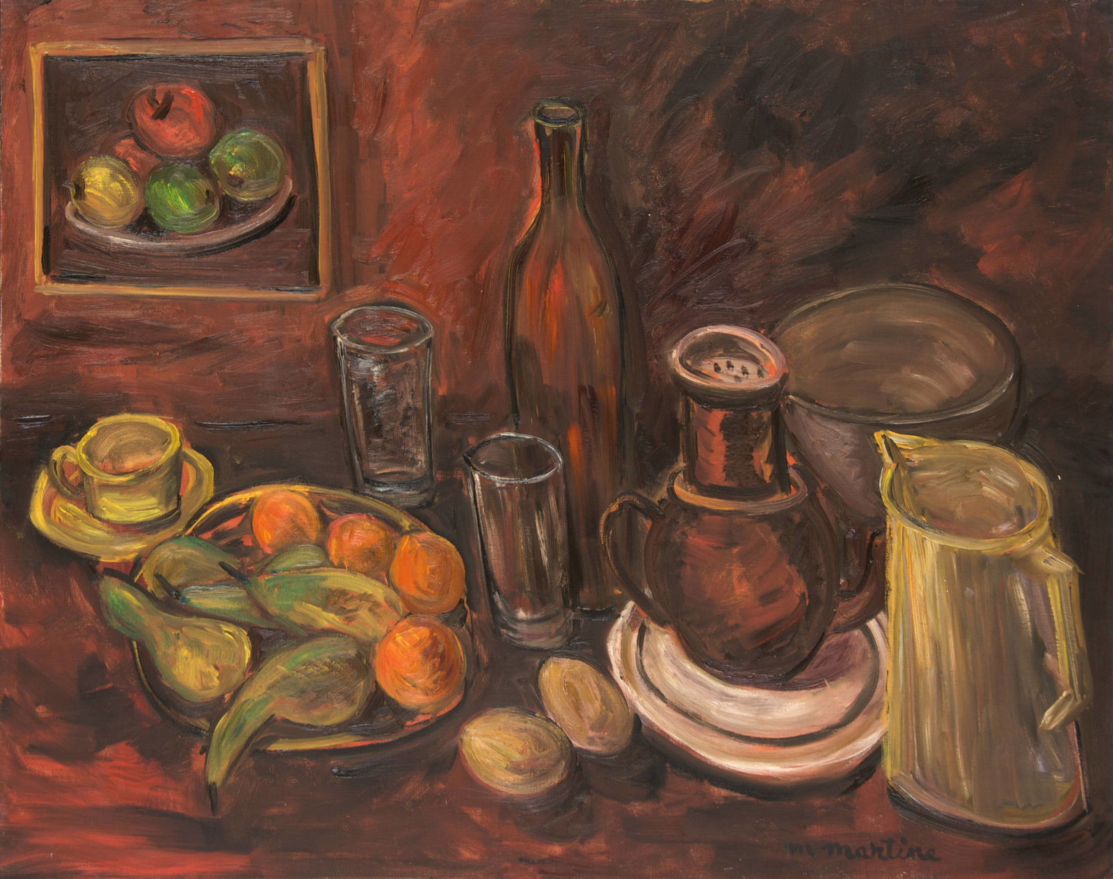 Martine Martine, Nature morte aux fruits et au tableau de fruits, 1983