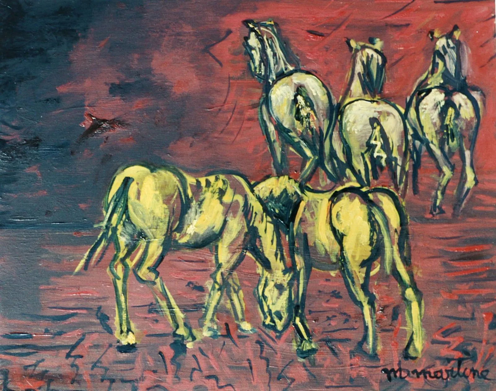 Martine Martine, Petits Chevaux sur fond rouge I, 1998