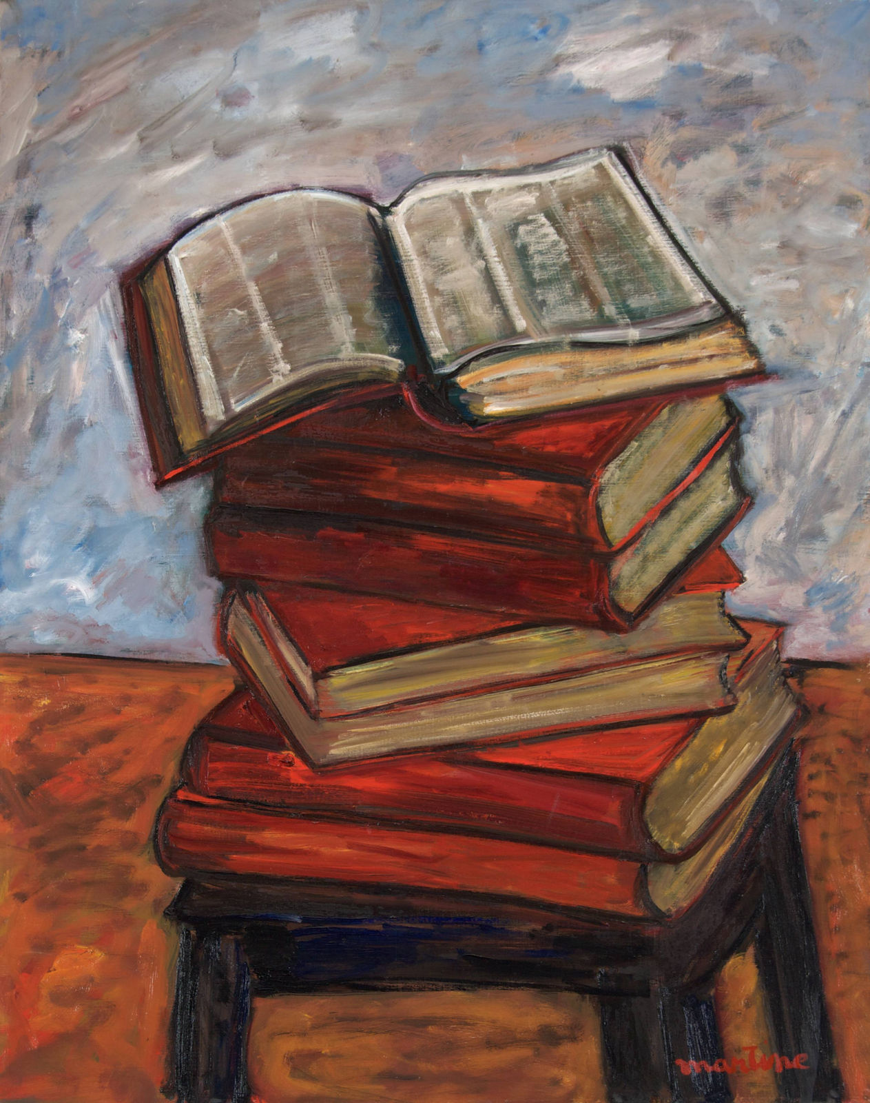 Martine Martine, Livres sur fond gris bleu, 1977