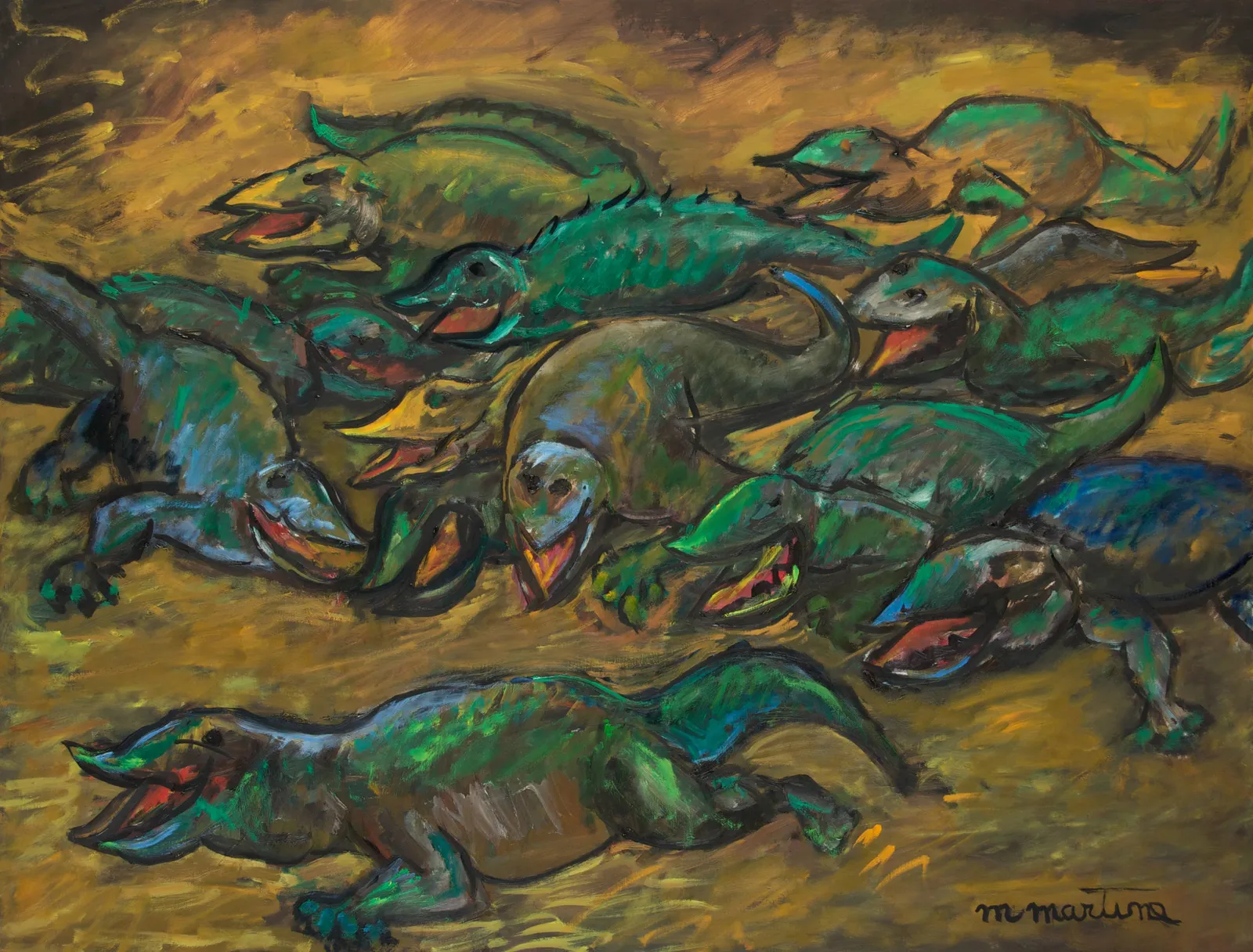 Martine Martine, Crocodiles sur fond jaune, 2007