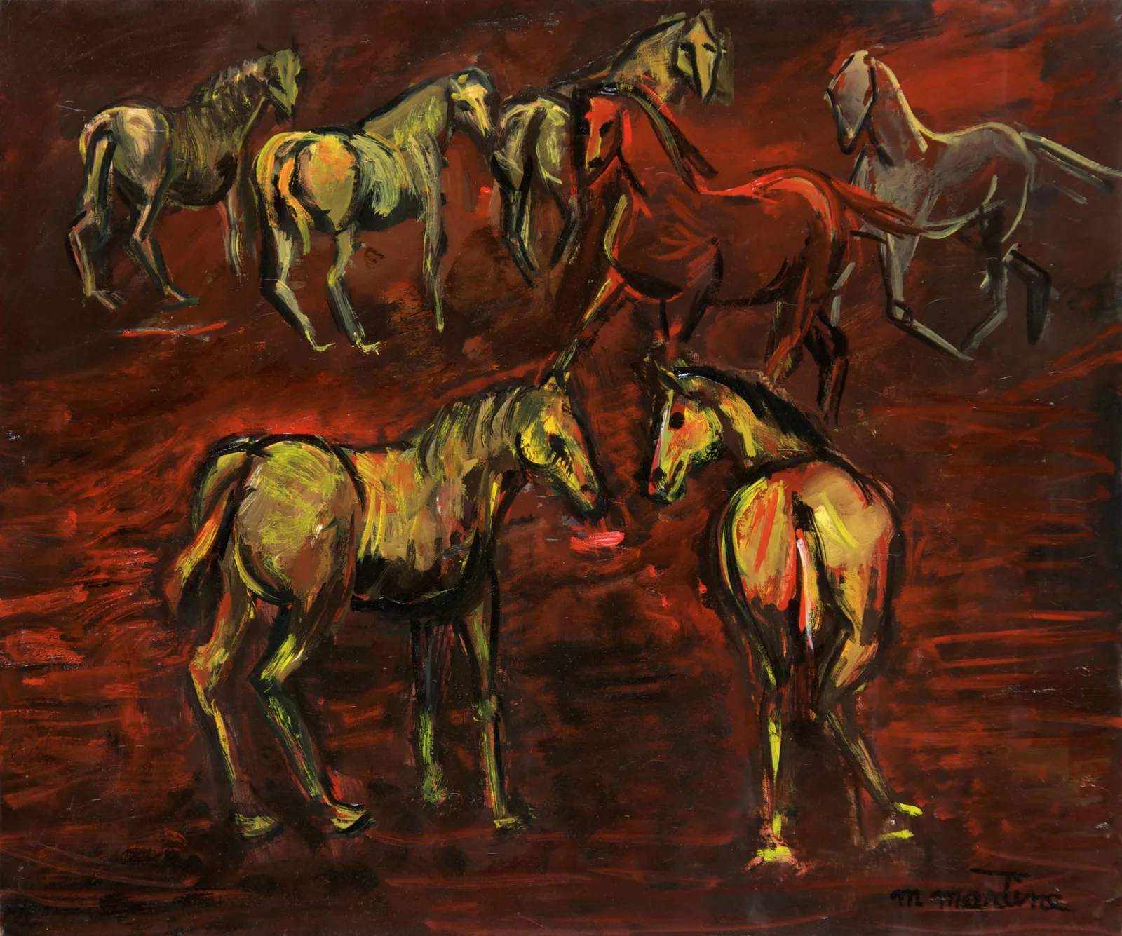 Martine Martine, Petits Chevaux sur fond rouge III, 1998