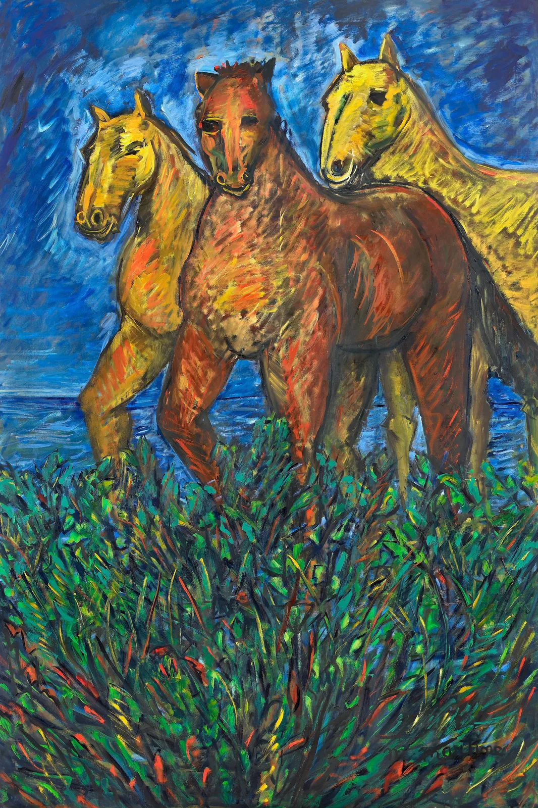 Martine Martine, Trois Chevaux foulant l'herbe, 2007