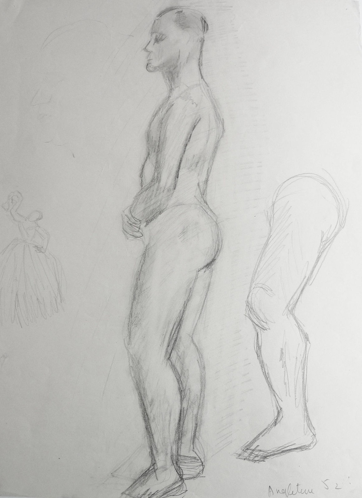 Martine Martine, Nu masculin debout et esquisses, 1952