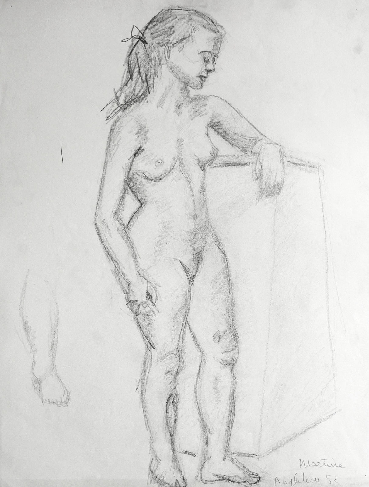 Martine Martine, Nu féminin debout et croquis de jambe, 1952