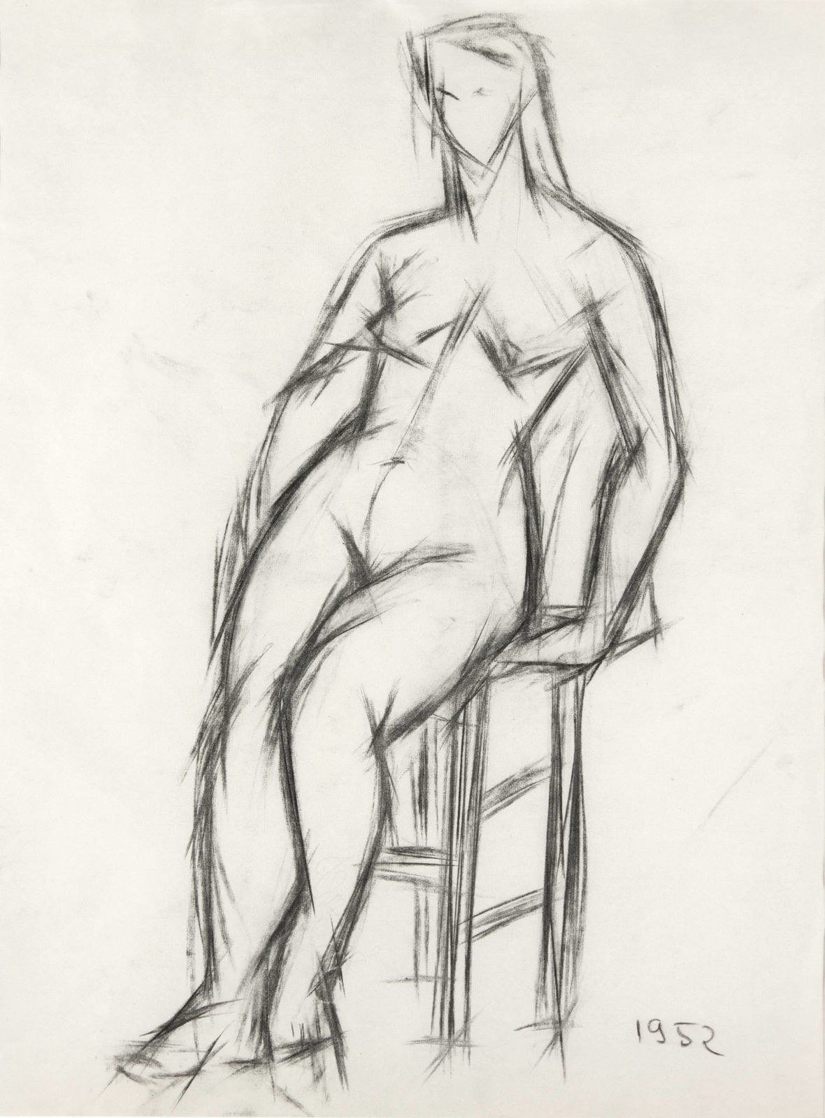 Martine Martine, Nu féminin assis sur une chaise, 1952