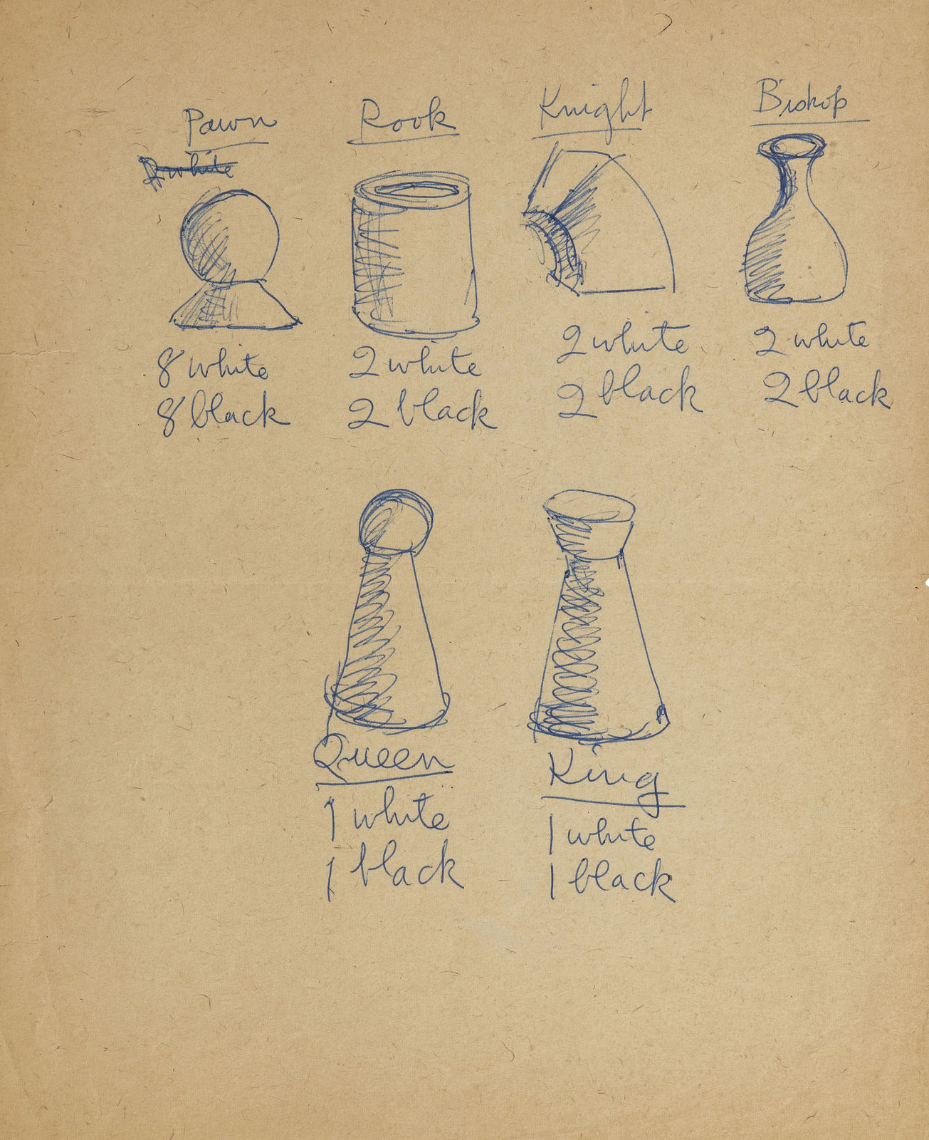 MR Circa 1947 Chess Piece Renderings for 1947 Anodized Aluminum Set