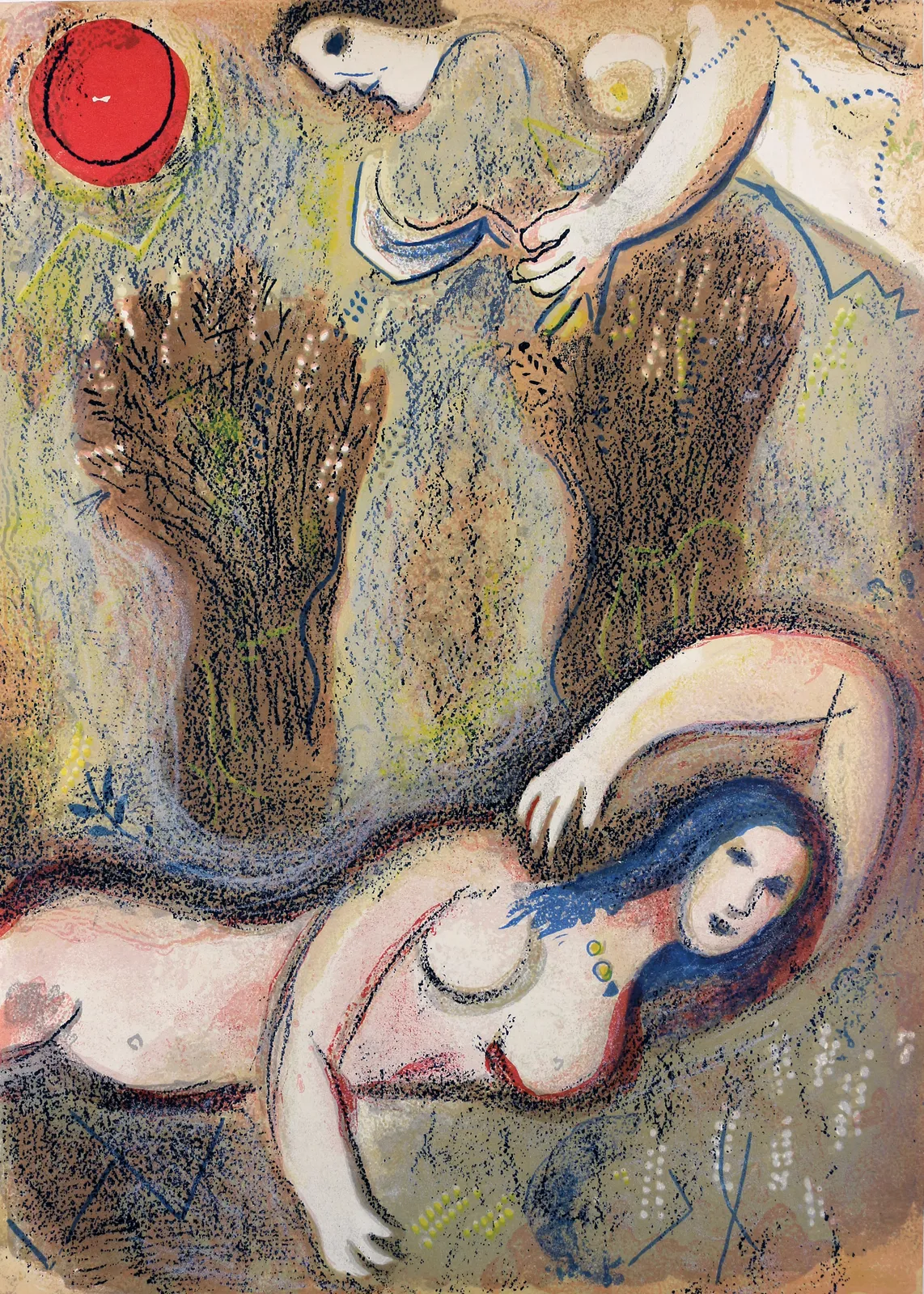 Marc Chagall, Booz se Reveille et Voit Ruth á ses Pieds (Boaz Wakes Up and Sees Ruth At His Feet), 1960