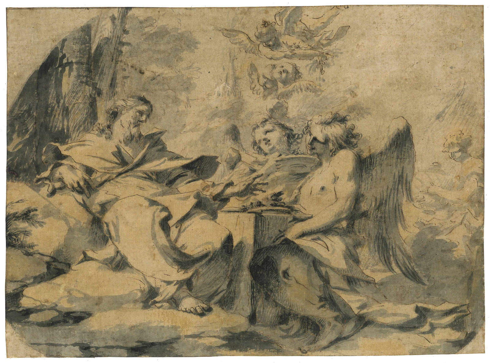 Anonimo XVIII secolo (Maestro d'oltralpe?), Dio e cherubini, 1709