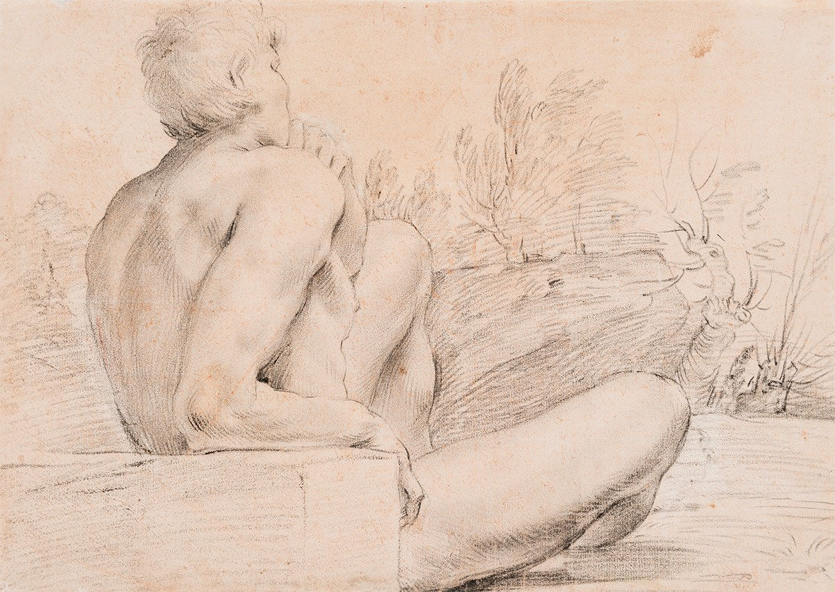 Domenico Maria Canuti (att. a), Studio di spalle di nudo maschile in un paesaggio, 1625