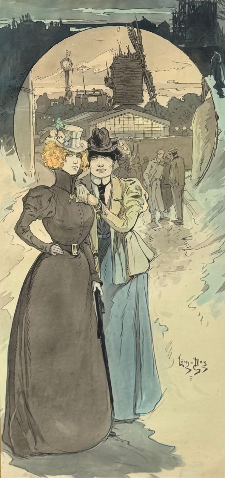 Léon Dax, Paris Night Time Scenes near Moulin Rouge (pair)