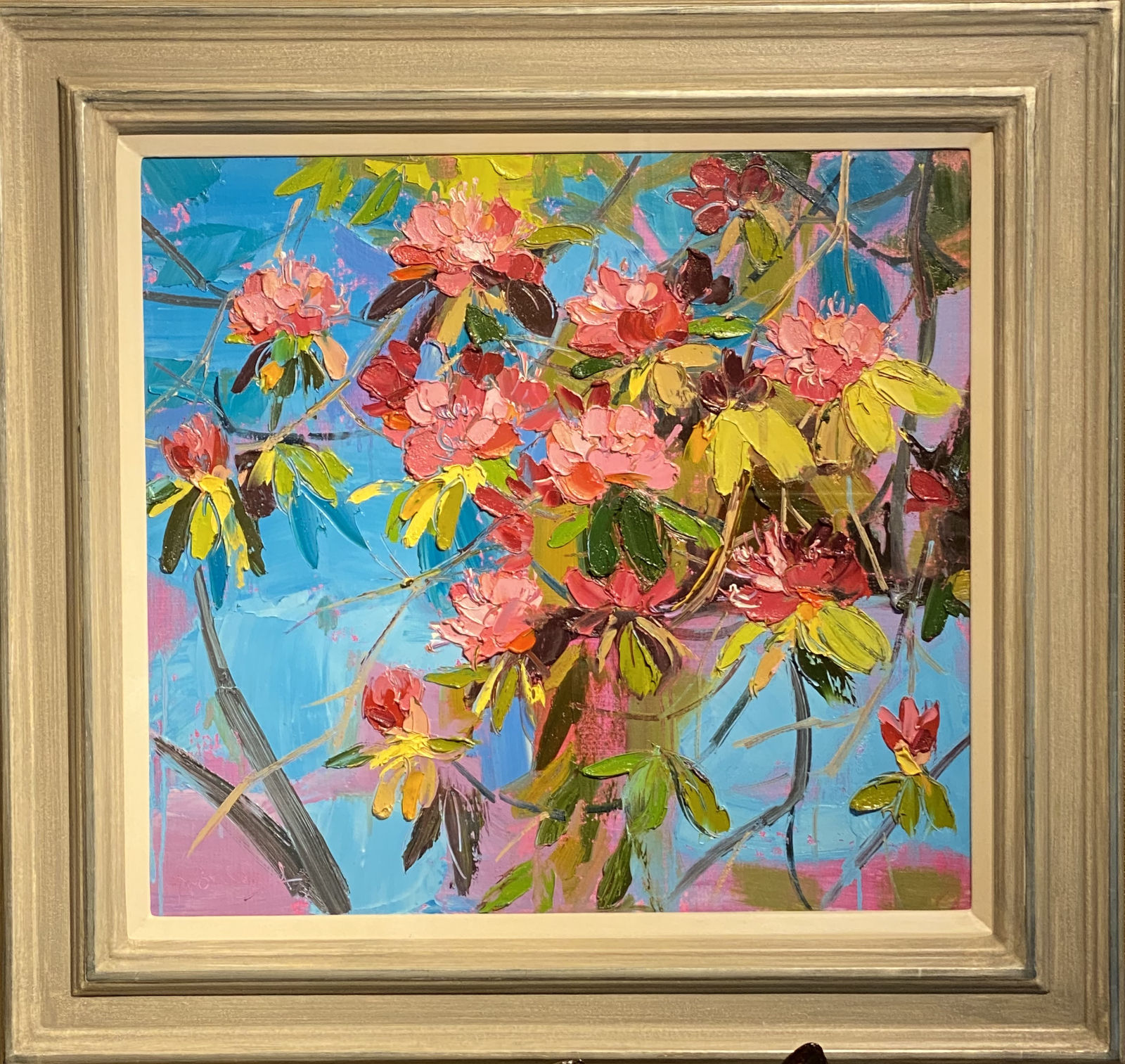 Judith I Bridgland, Blue Summer Sky with Pink Rhododendrons