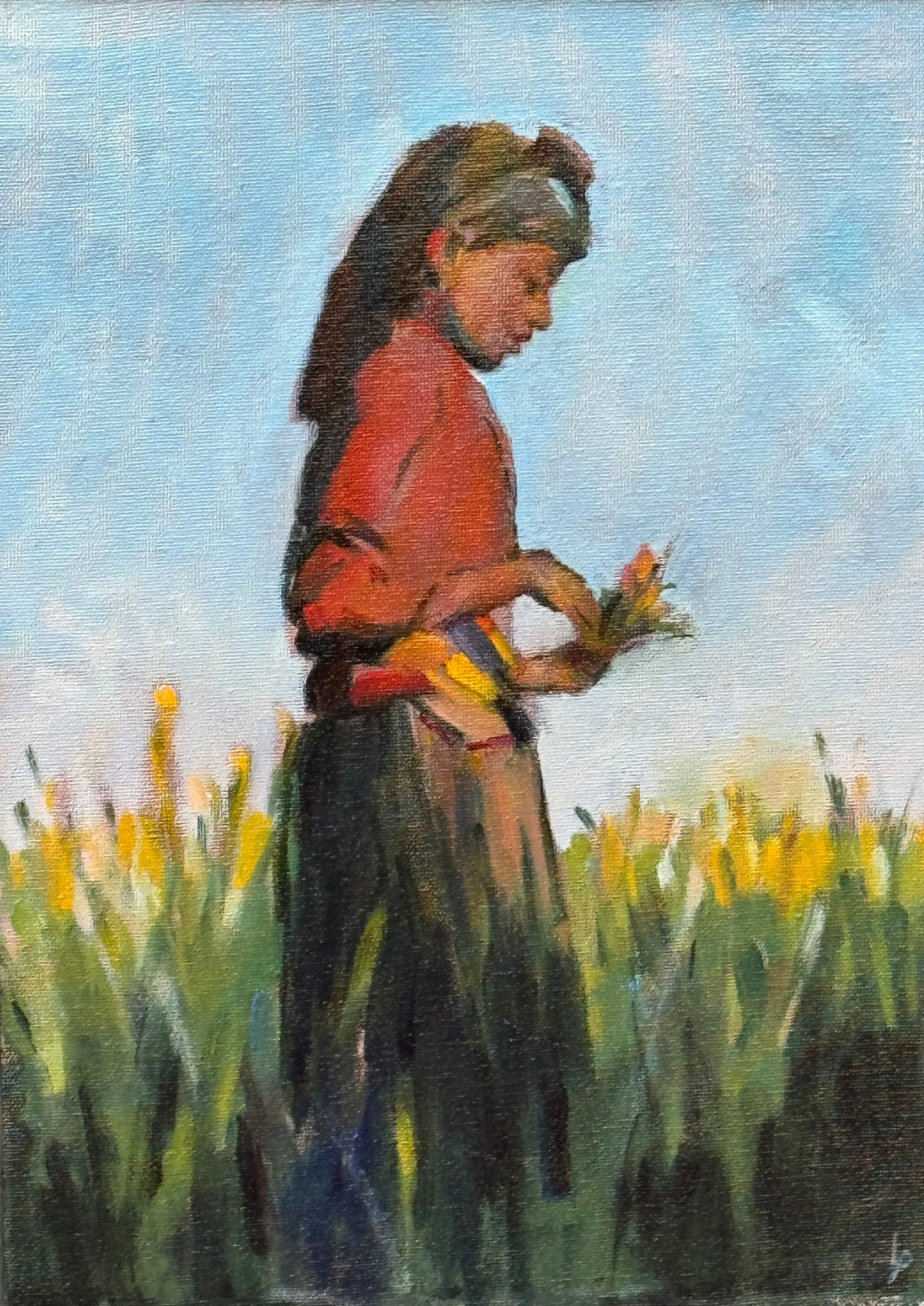 Lucy Poett ARBS, Picking Flowers in the Atlas Mountains