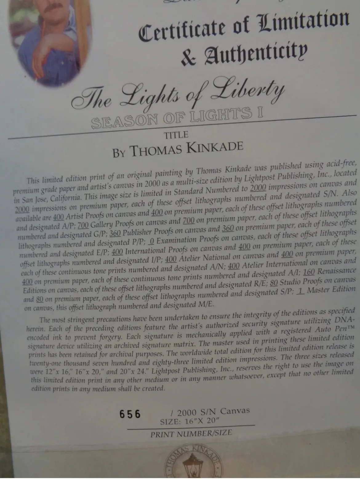 Thomas Kinkade, The Lights of Liberty , 2000