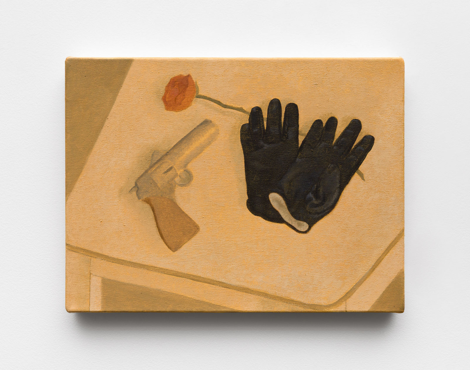 Paula Siebra, Mesa de cabeceira com revólver, luvas e flor | Table de chevet avec revolver, gants et fleur, 2025