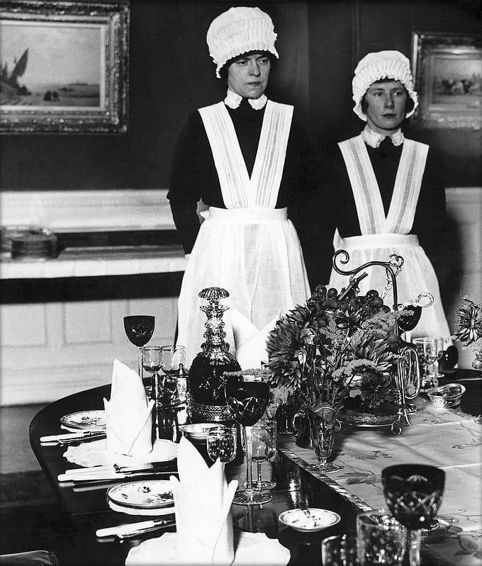 Bill Brandt, Parlourmaid and Under Parlourmaid Ready to Serve Dinner, 1936