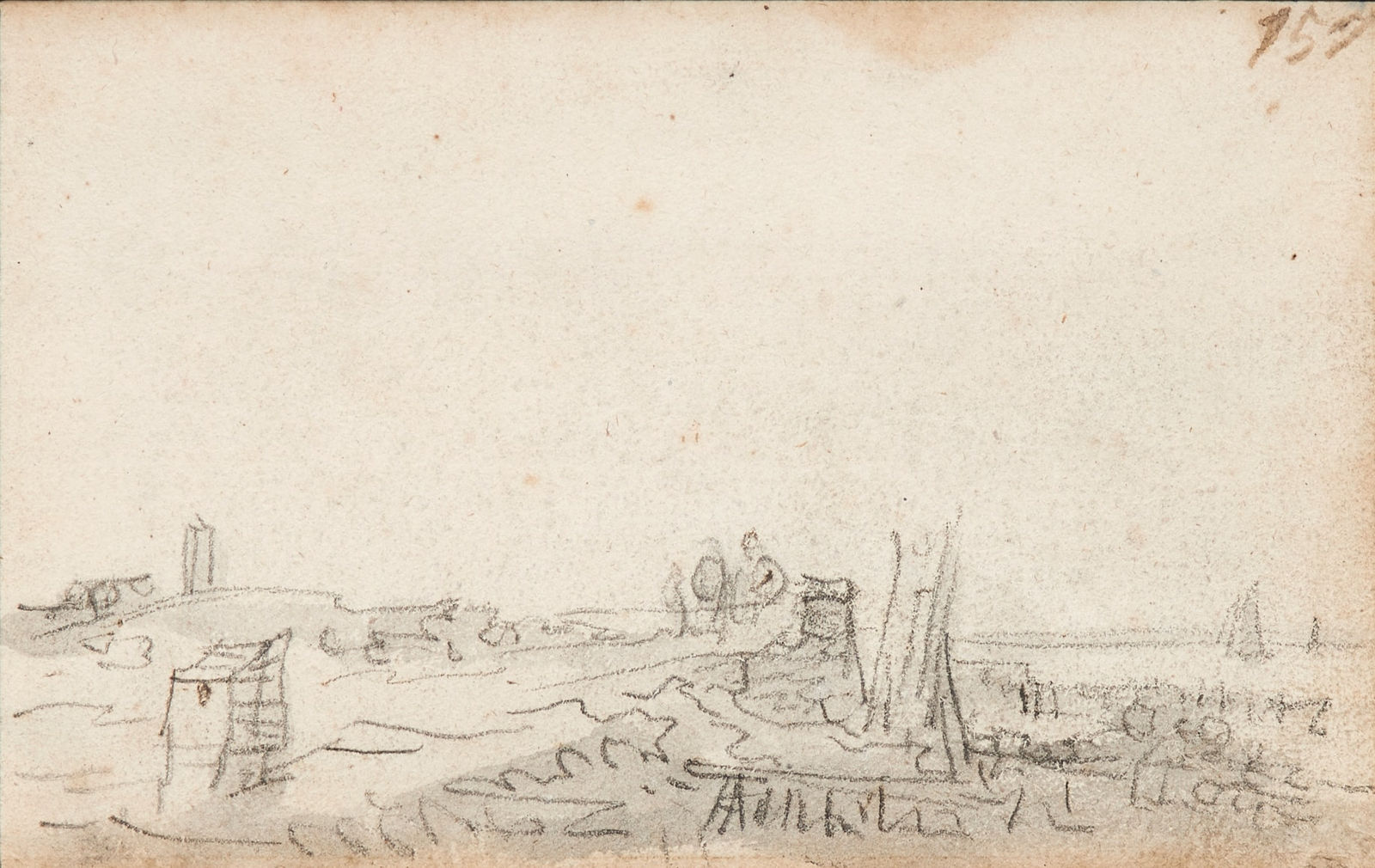 Jan van Goyen (1596 – 1656), Amsterdam: along a coastline with sailing vessels in the distance, 1650-1651