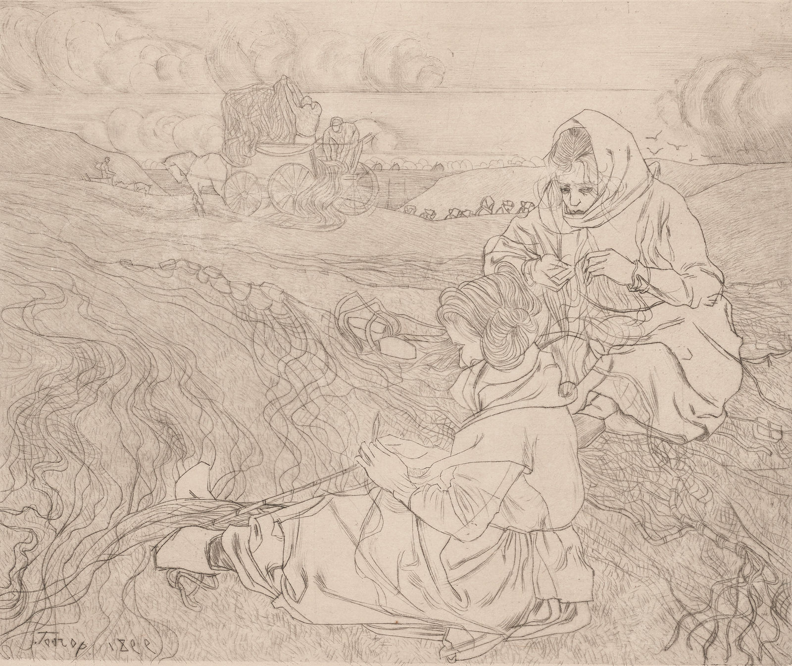 Jan Toorop (1858-1928), Nettenboetsters (Net Menders), 1899