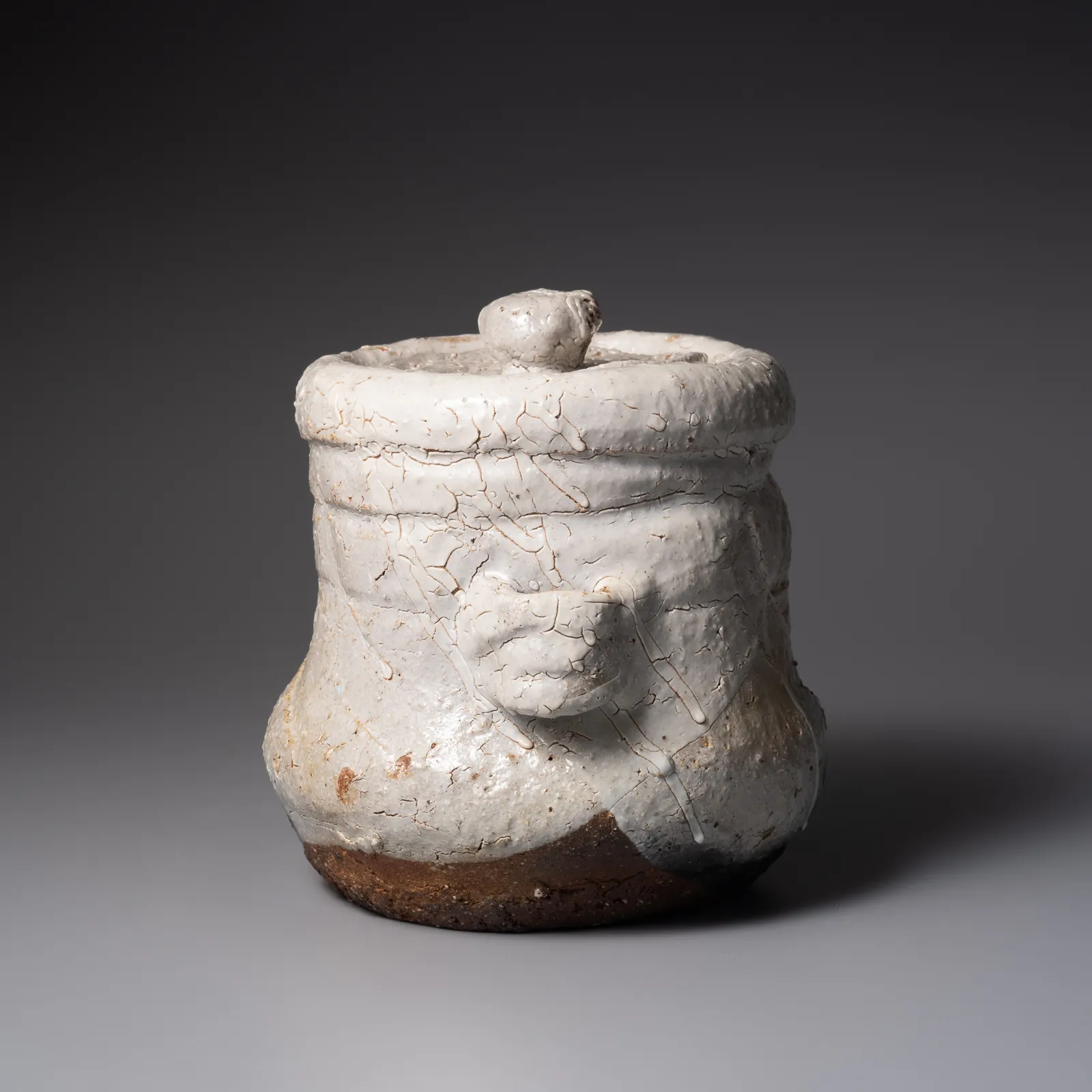 TANAKA SAJIRŌ, Karatsu waterjar with two lugs and recessed, knobbed lid, titled, As Clouds Form, 2025