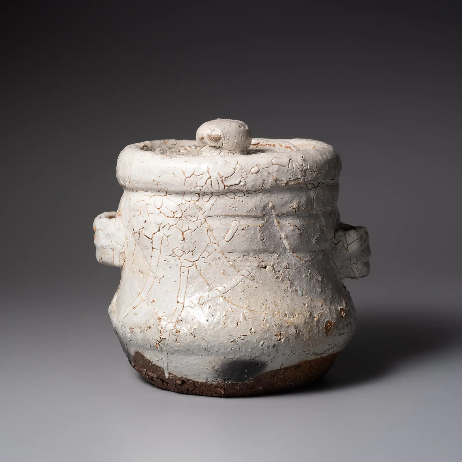 TANAKA SAJIRŌ, Karatsu waterjar with two lugs and recessed, knobbed lid, titled, As Clouds Form, 2025