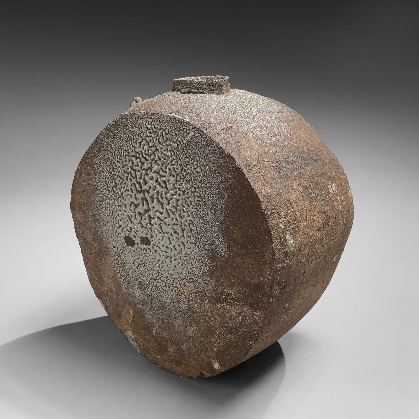 KAMODA SHŌJI, Ash-glazed round vase with upraised mouth, 1968