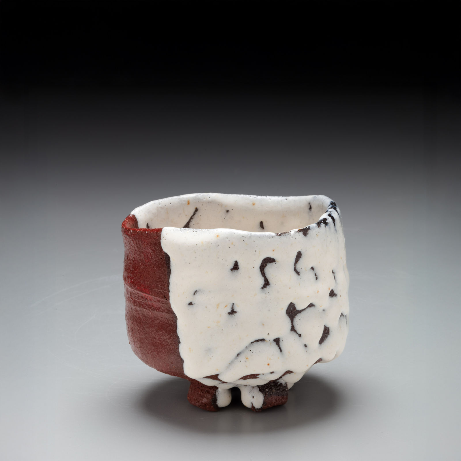 NISHIHATA TADASHI, One Hundred Views of Snow Warikodai (split-foot) teabowl covered in unctuous crawling white glaze, 2025