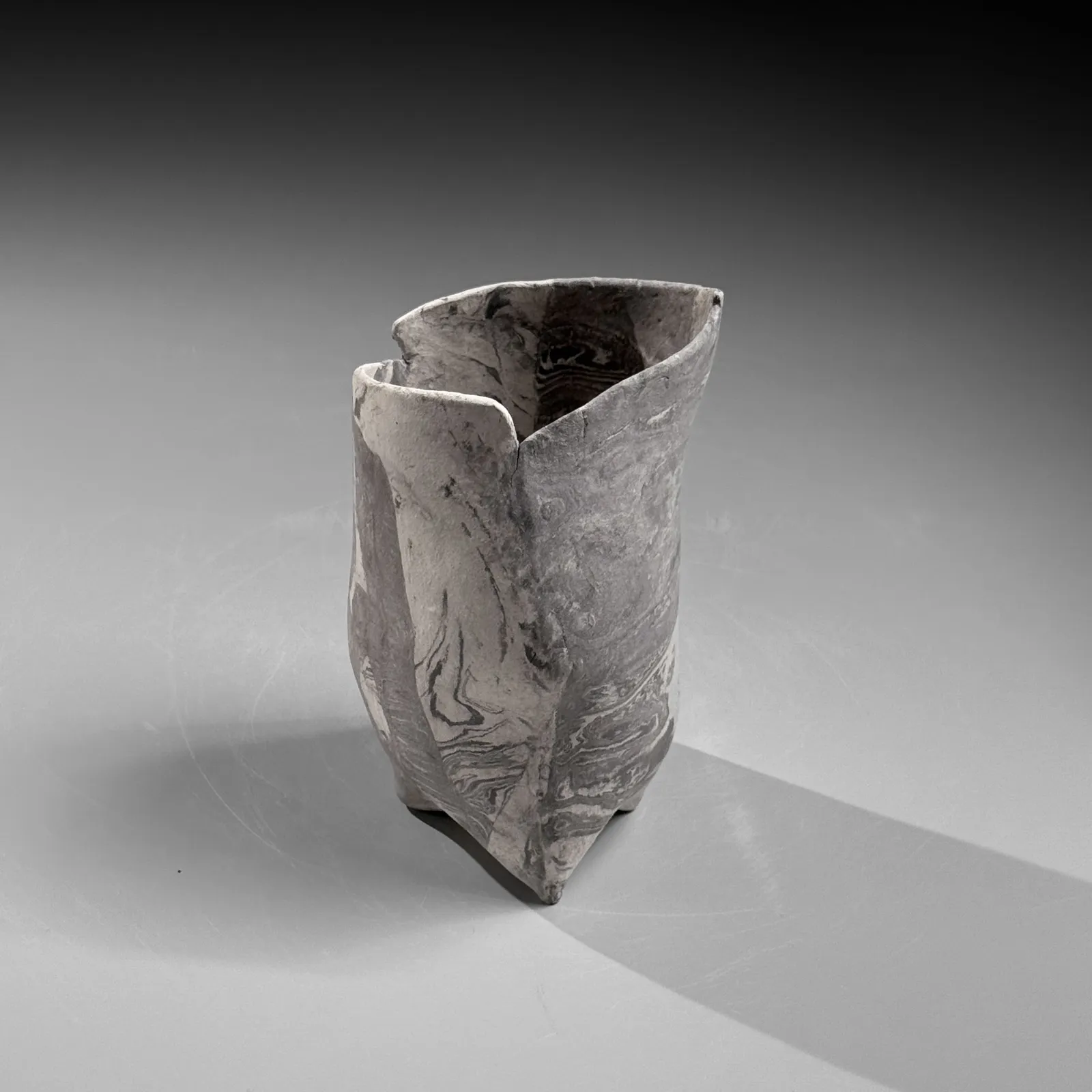 TAKIGUCHI KAZUO, Small, vertical vase with black and white nerikomi (marbleized) clay, 2025