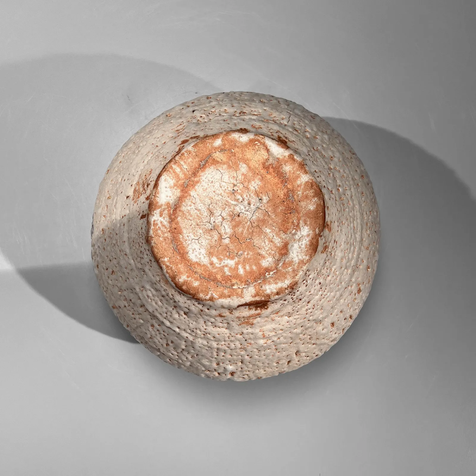 OKABE MINEO, Rounded E-shino vessel with lattice patterning, ca. 1960