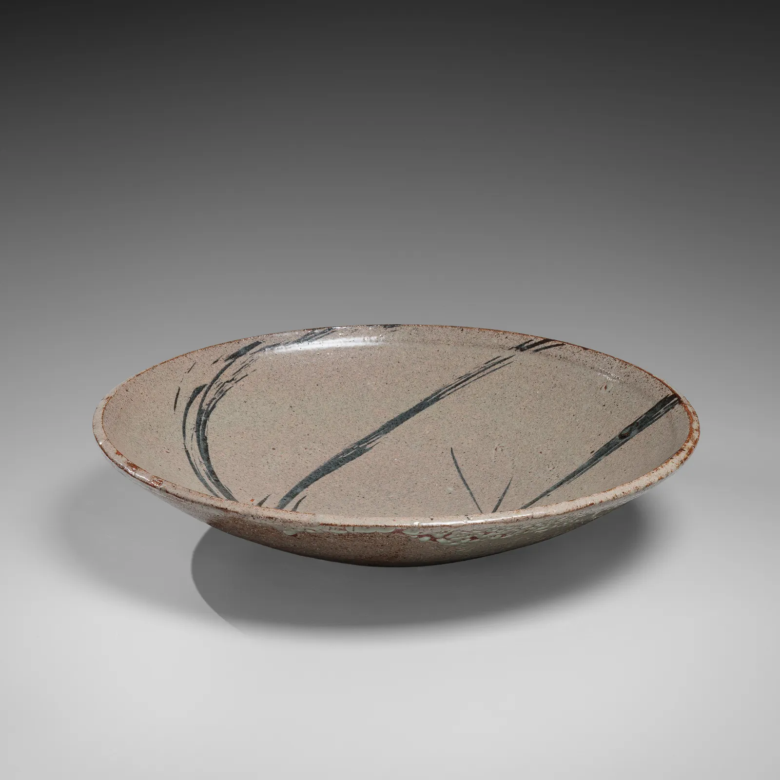 ISHIGURO MUNEMARO, Platter with motif of cricket and grasses in iron underglaze, ca. 1964–1966