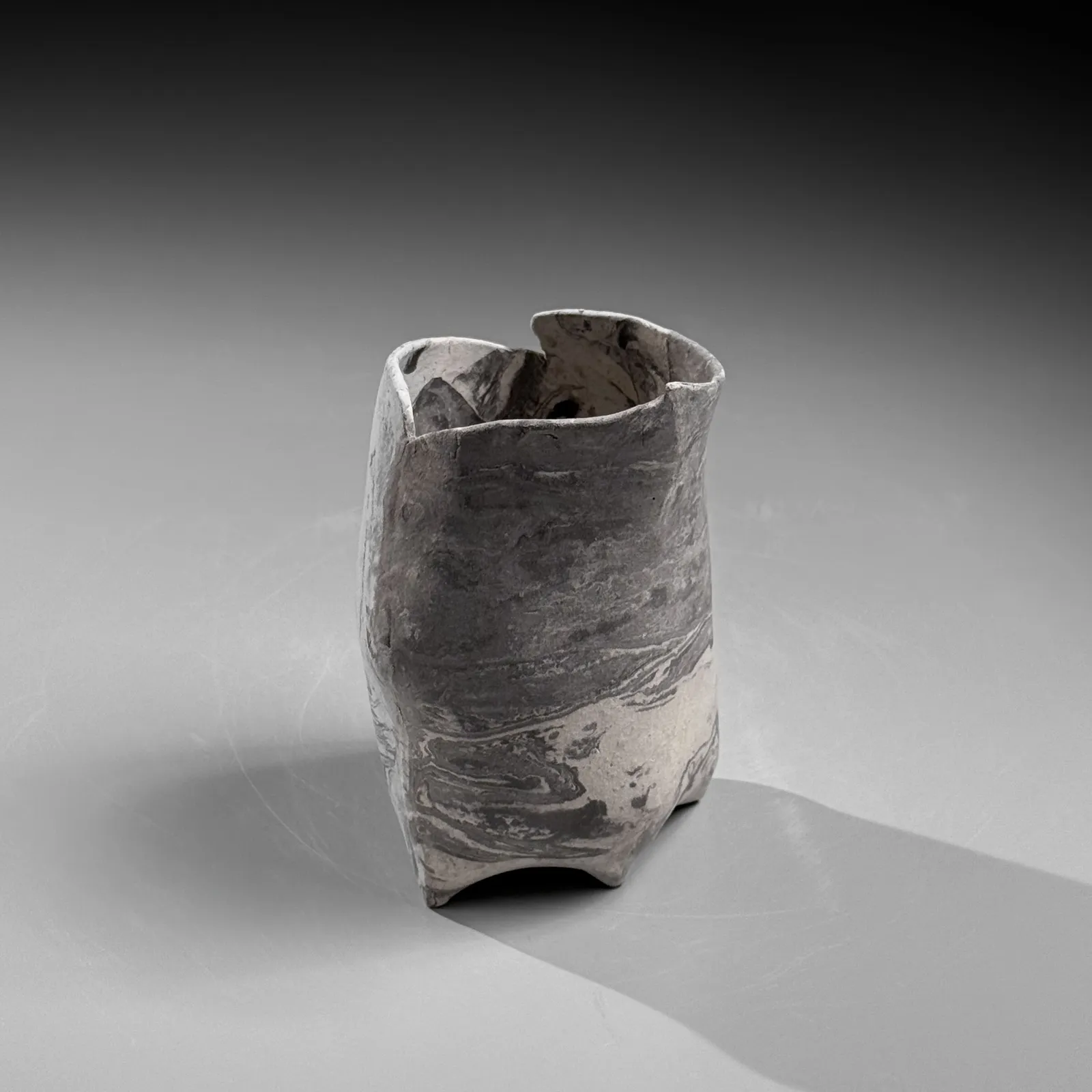 TAKIGUCHI KAZUO, Small, vertical vase with black and white nerikomi (marbleized) clay, 2025