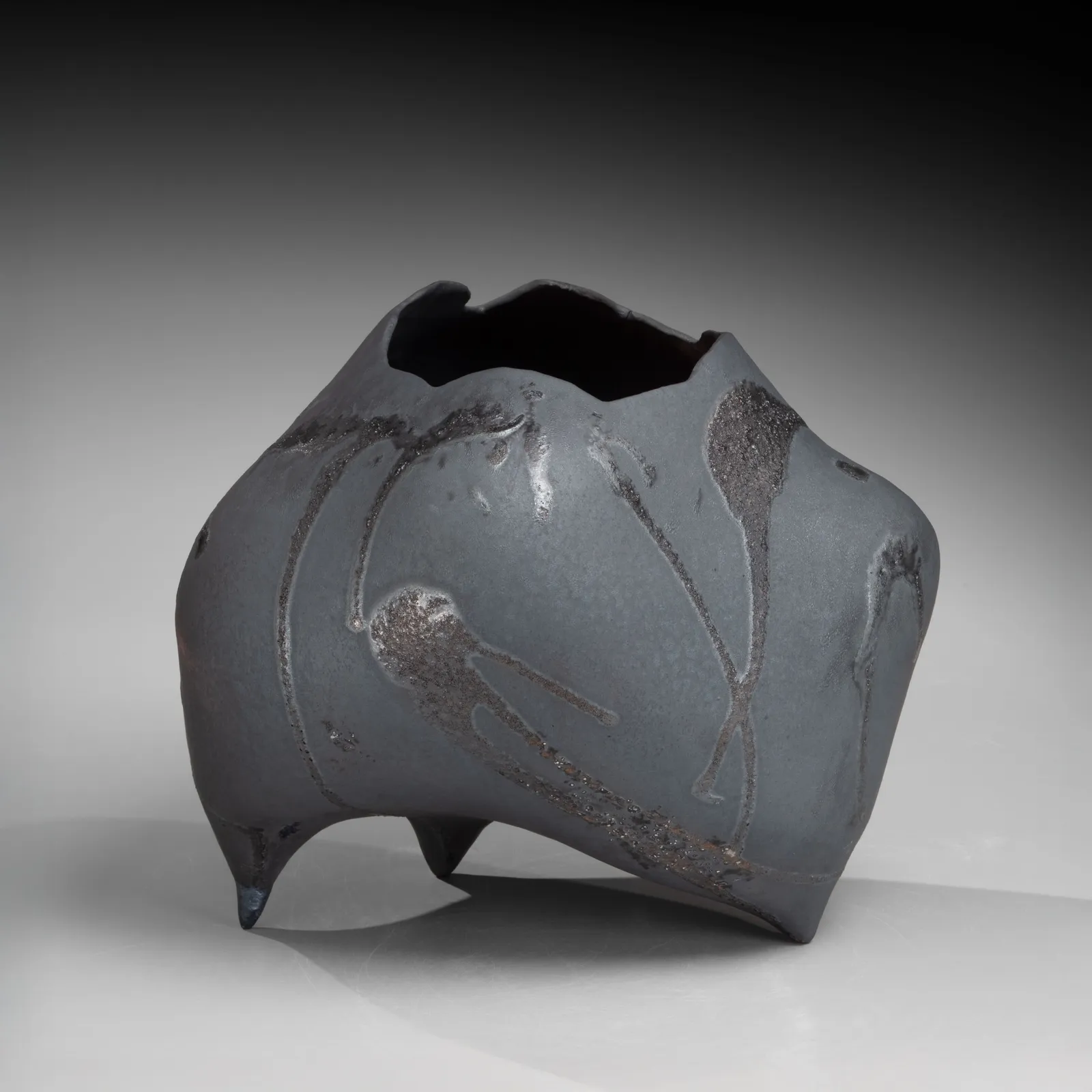 TAKIGUCHI KAZUO, Black biomorphic vessel with black dripping glaze, 2025