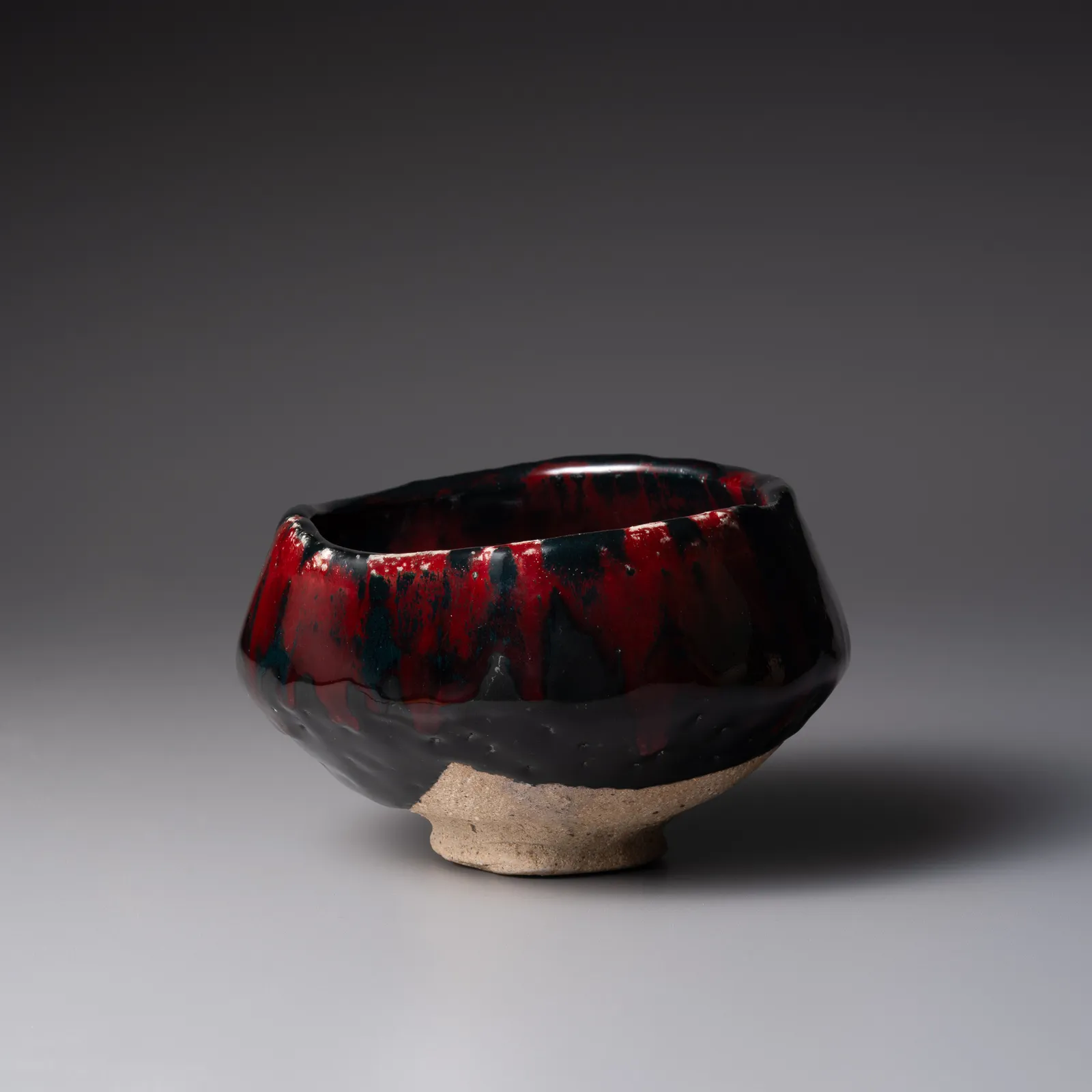 TANAKA SAJIRŌ, Low-sided slightly faceted teabowl, titled, Crimson Sunset (Akane iriai), 2025