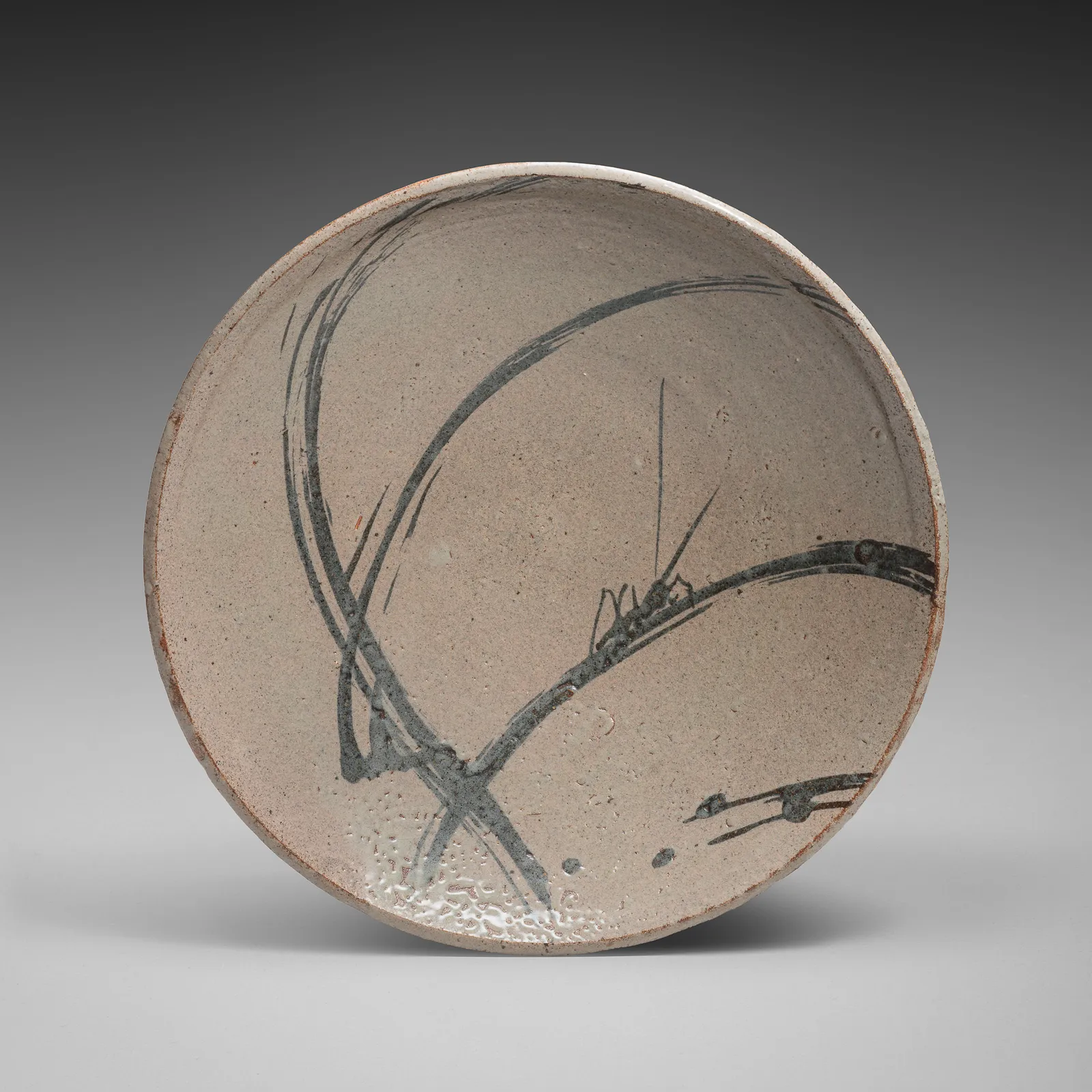 ISHIGURO MUNEMARO, Platter with motif of cricket and grasses in iron underglaze, ca. 1964–1966
