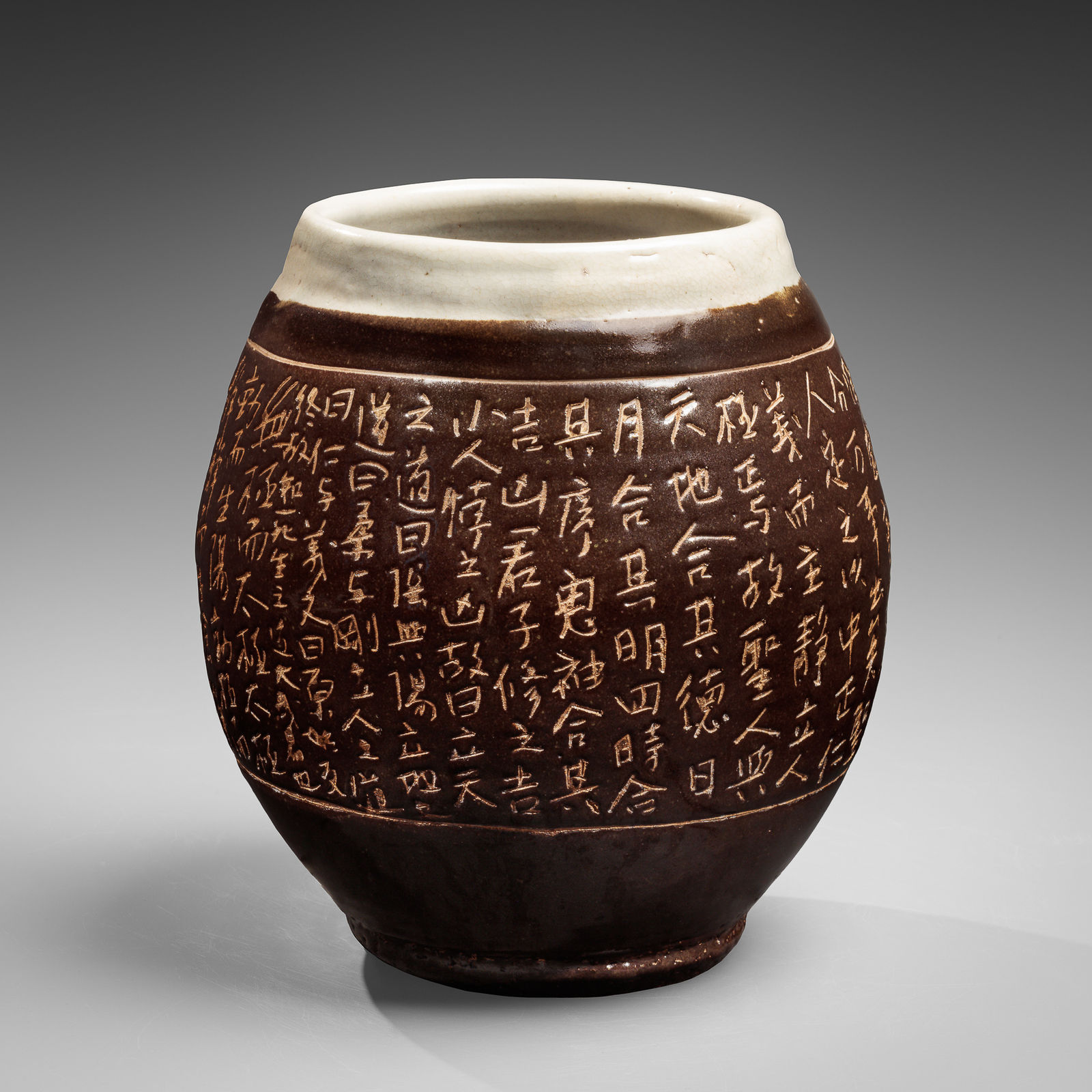 ISHIGURO MUNEMARO, Ovoid vessel incised with Chinese poem, 1936