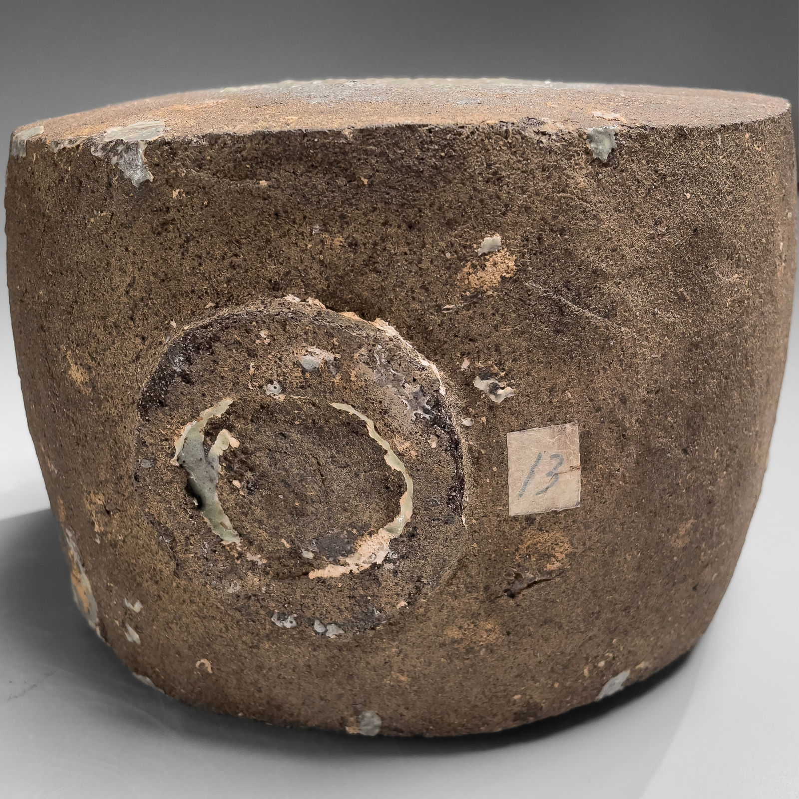 KAMODA SHŌJI, Ash-glazed flattened round vase with crawling natural ash glazing, 1968