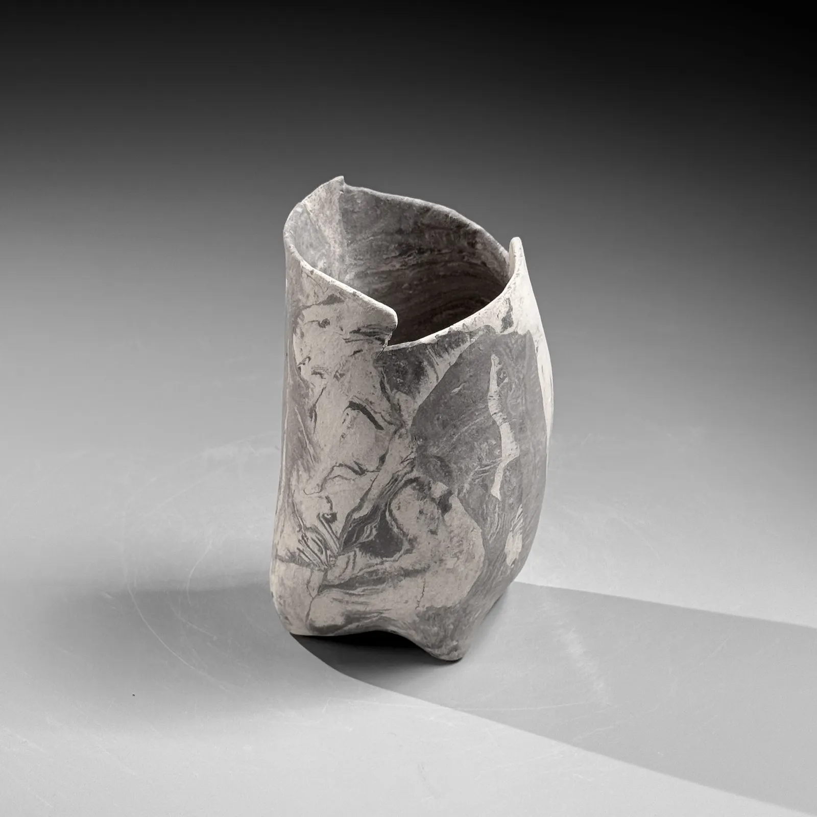 TAKIGUCHI KAZUO, Small, vertical vase with black and white nerikomi (marbleized) clay, 2025