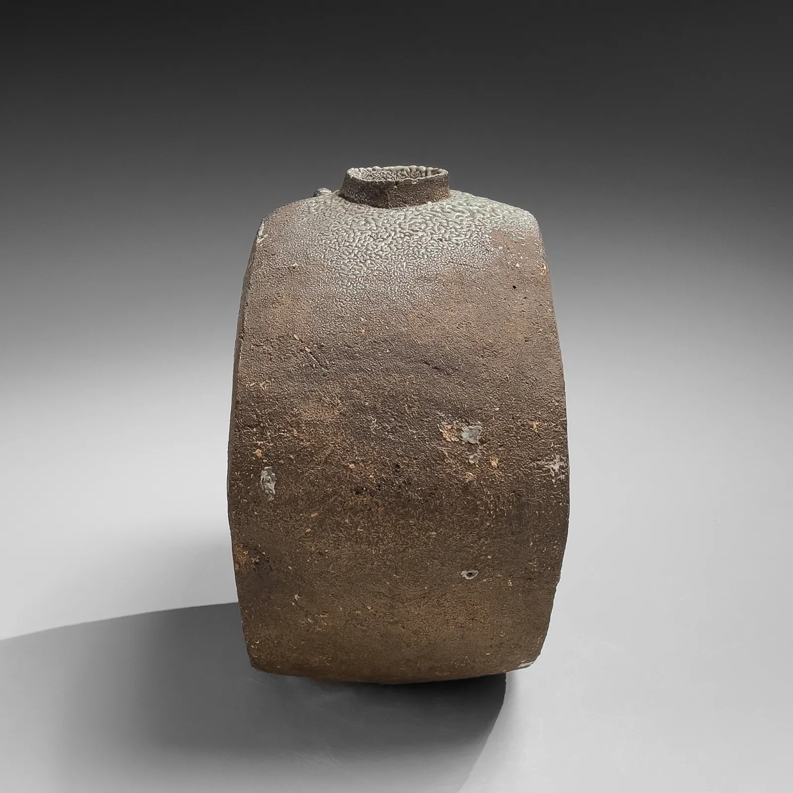 KAMODA SHŌJI, Ash-glazed round vase with upraised mouth, 1968