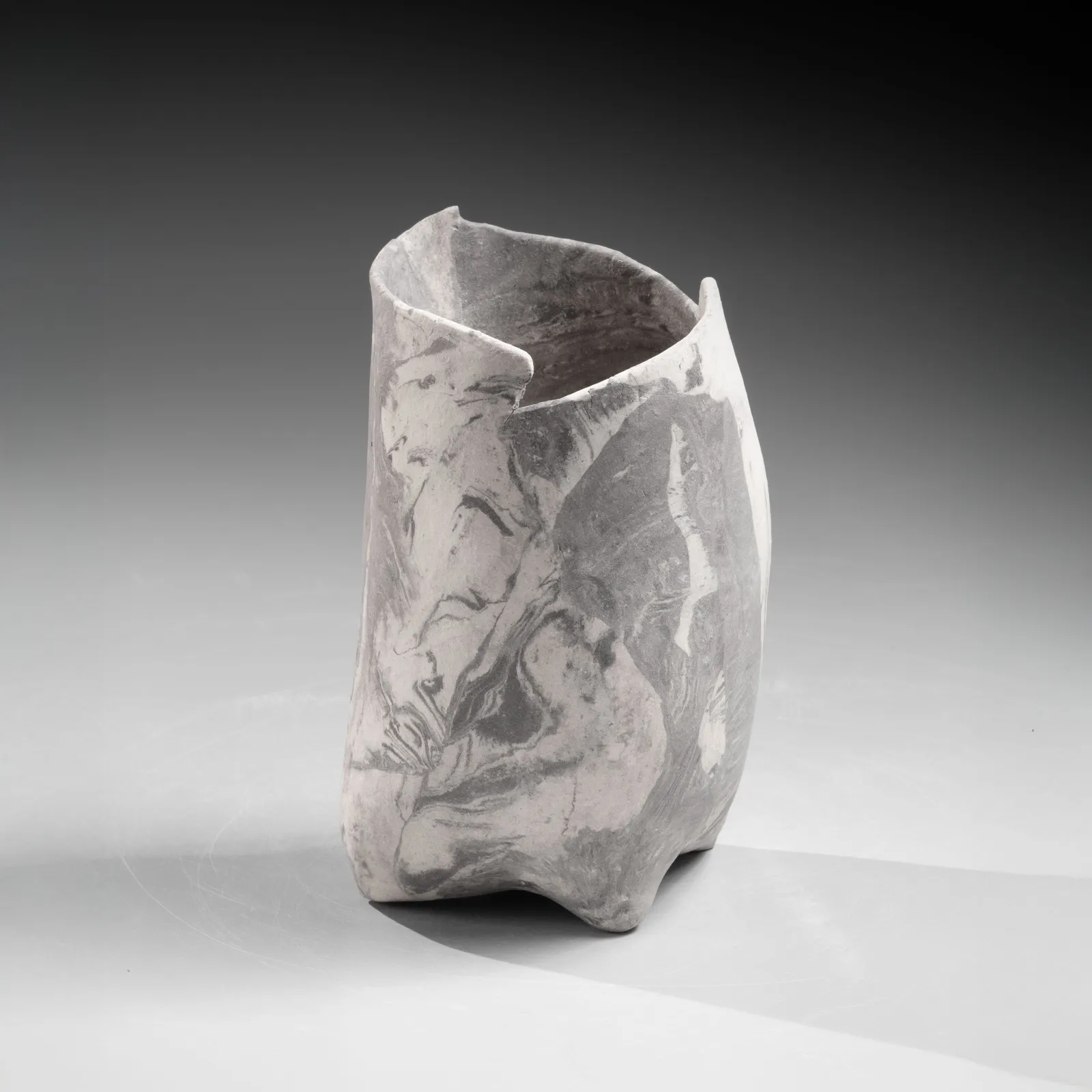 TAKIGUCHI KAZUO, Small, vertical vase with black and white nerikomi (marbleized) clay, 2025
