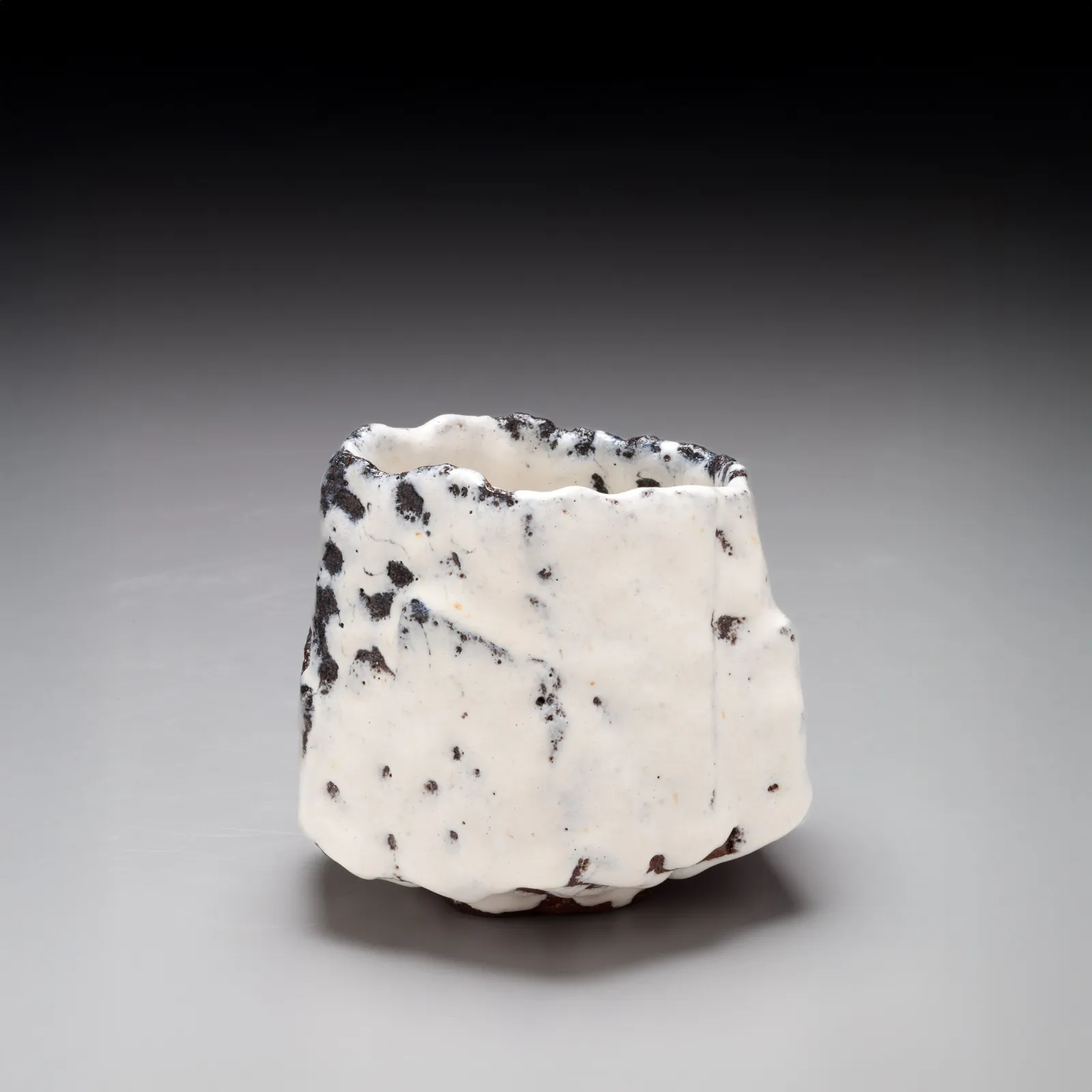 NISHIHATA TADASHI, One Hundred Views of Snow; Hexagonal faceted teabowl covered in unctuous crawling white glaze, 2025