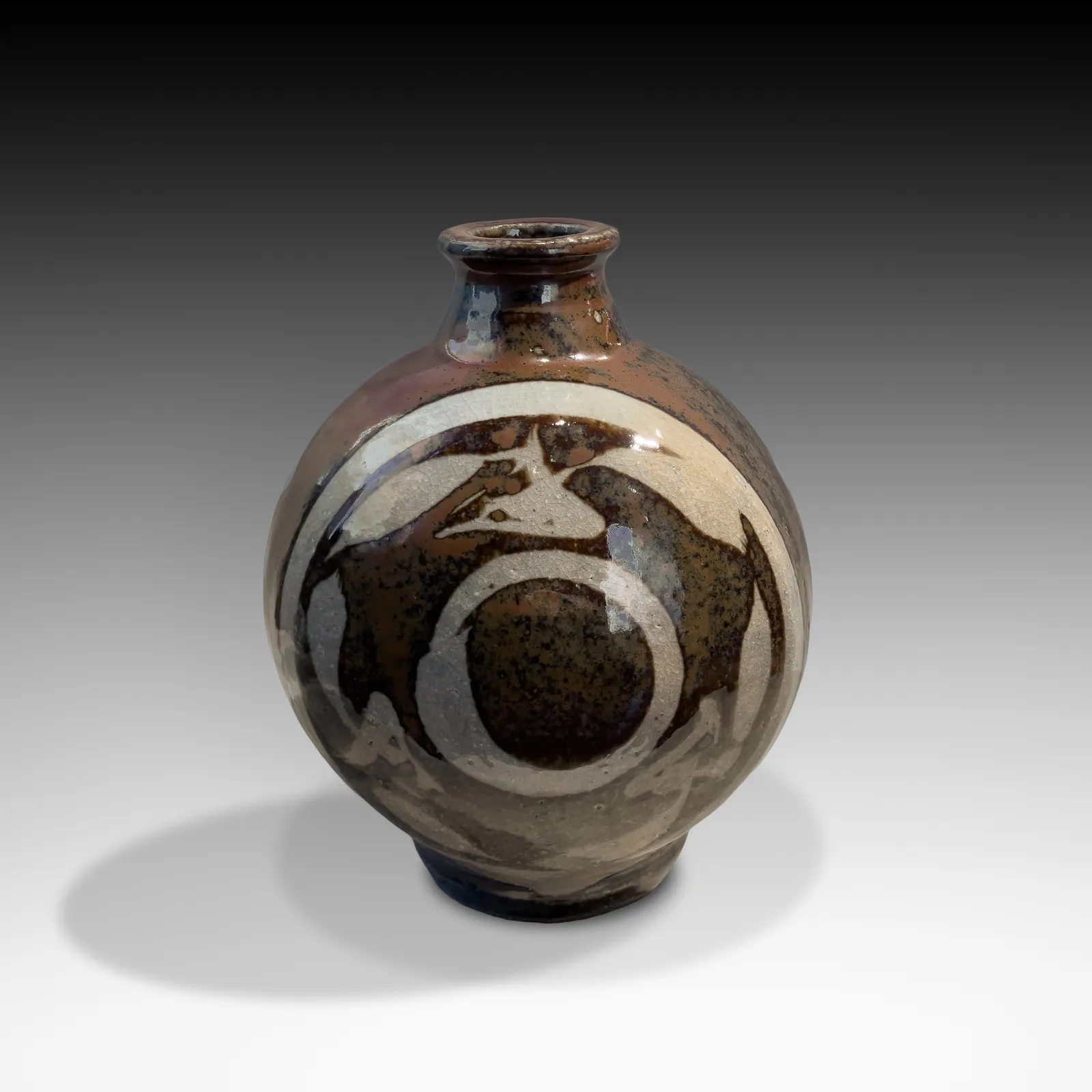 KAWAI KANJIRŌ, Flattened round vessel with circular floral motif, 1934