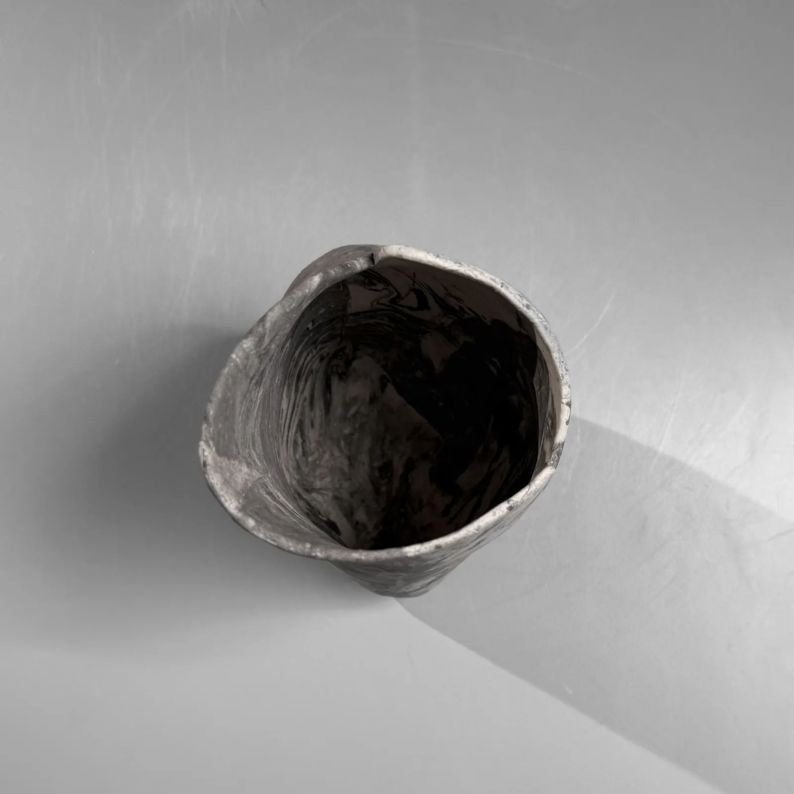 TAKIGUCHI KAZUO, Small, vertical vase with black and white nerikomi (marbleized) clay, 2025